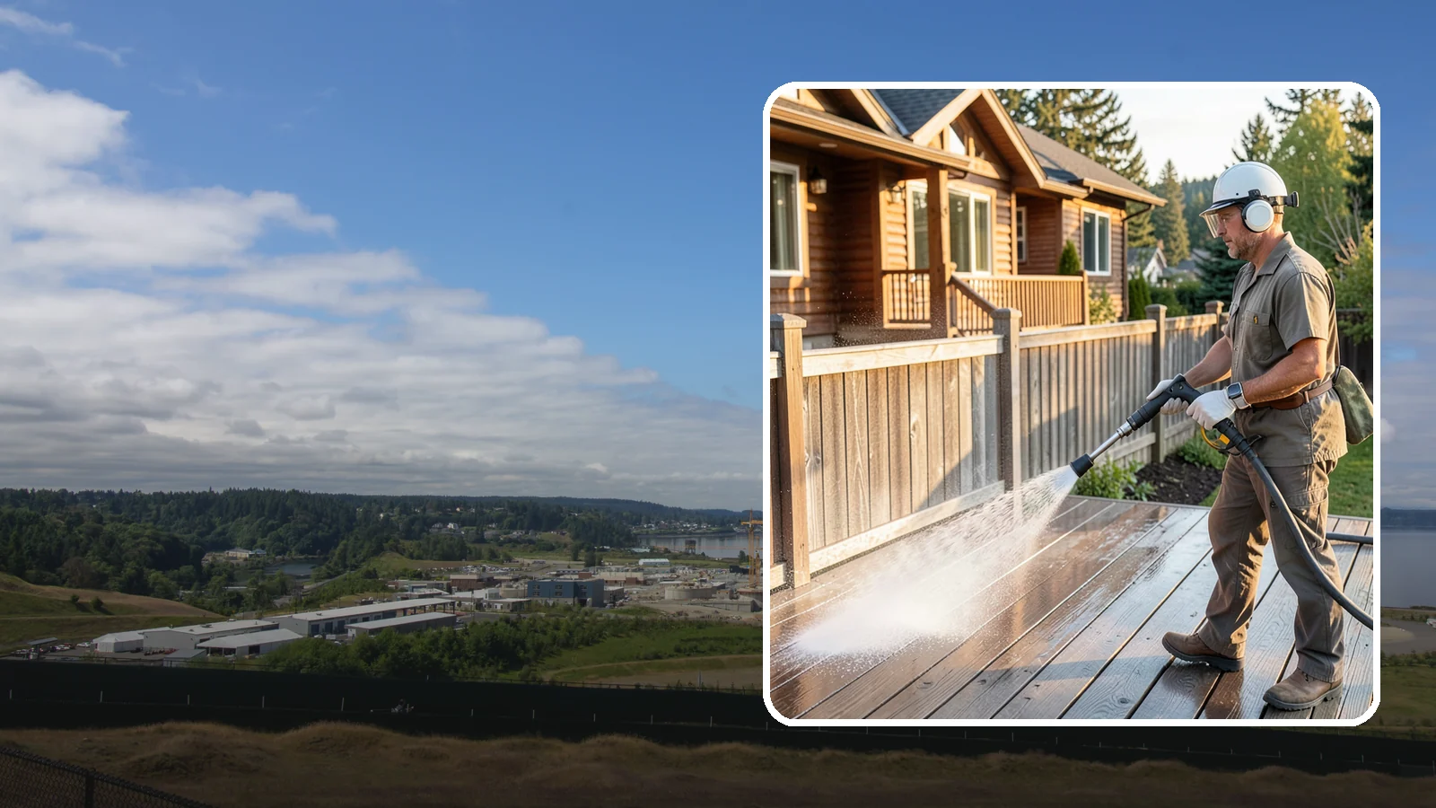 Wood Restoration in University Place, Pierce County, WA - Full restoration of gray, weathered wood surfaces that strips old finish, brightens the grain, and readies boards for lasting...