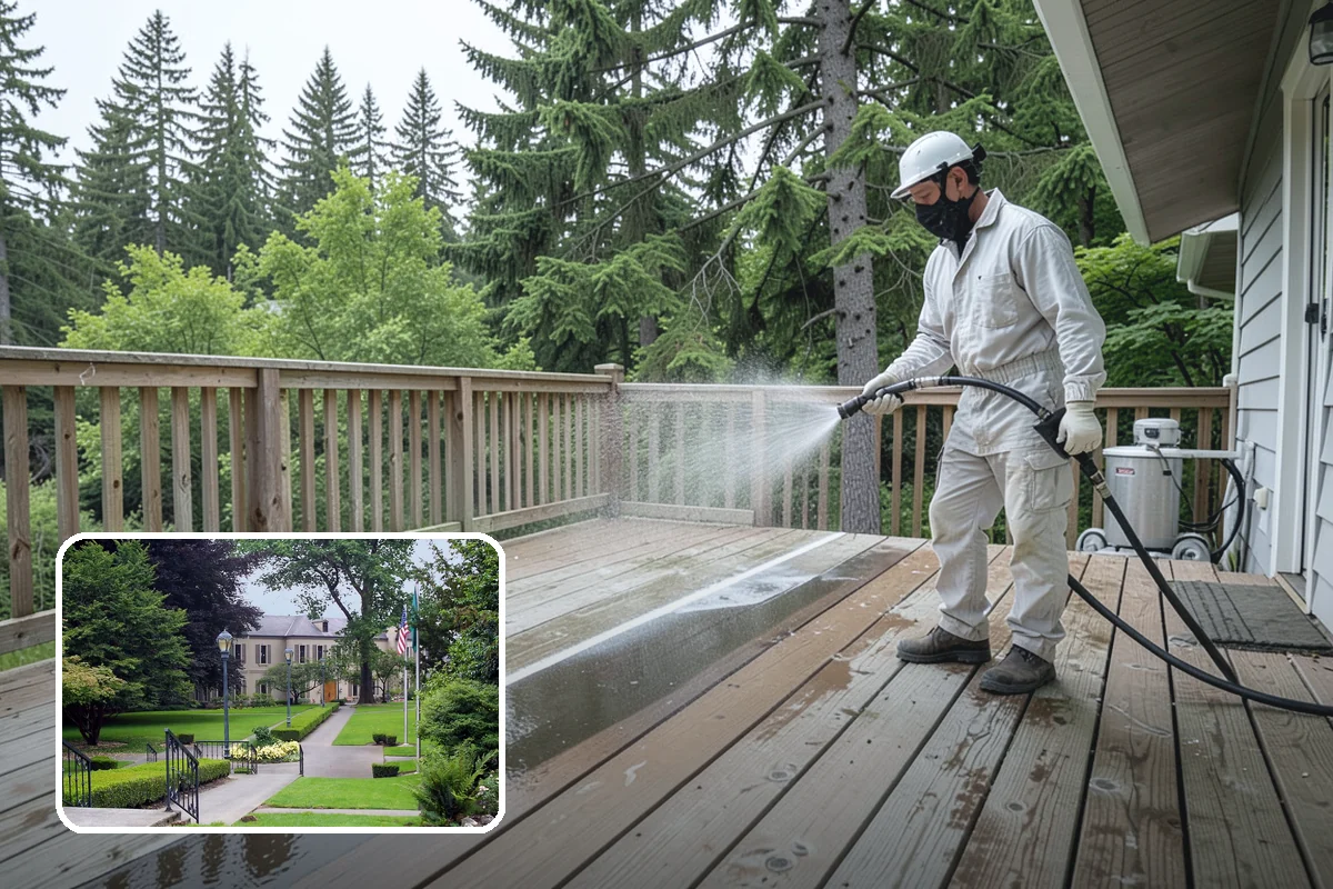 Wood Restoration in Woodinville, King County, WA - Reverses gray weathering and reveals fresh wood tone