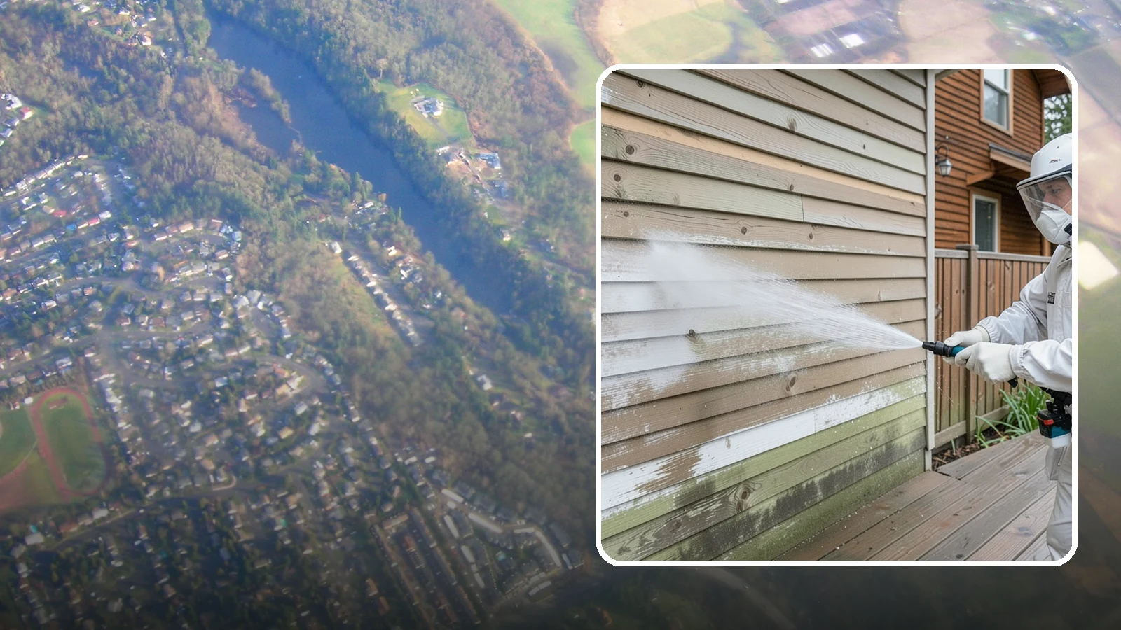 Wood Siding Washing in Algona, King County, WA - Wood siding washing removes mildew and gray weathering from natural boards using gentle methods that will not raise the grain.