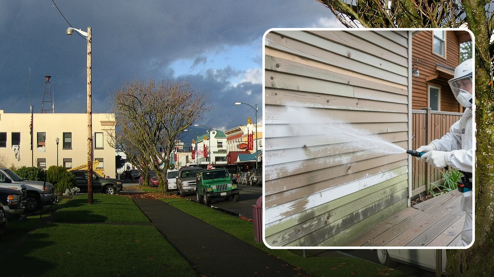 Wood Siding Washing in Arlington, Snohomish County, WA - Wood siding washing removes mildew and gray weathering from natural boards using gentle methods that will not raise the grain.