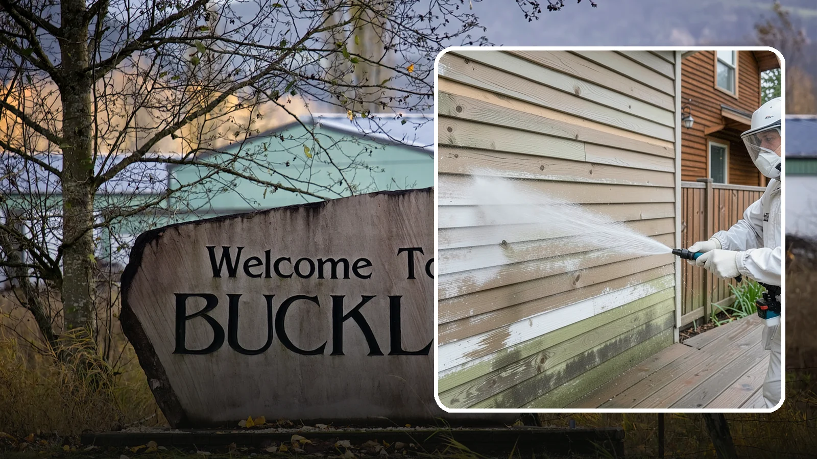 Wood Siding Washing in Buckley, Pierce County, WA - Wood siding washing removes mildew and gray weathering from natural boards using gentle methods that will not raise the grain.