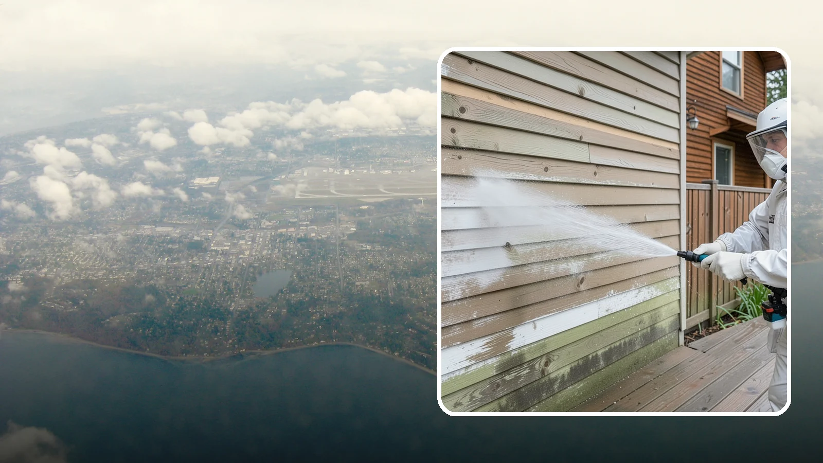 Wood Siding Washing in Burien, King County, WA - Wood siding washing removes mildew and gray weathering from natural boards using gentle methods that will not raise the grain.