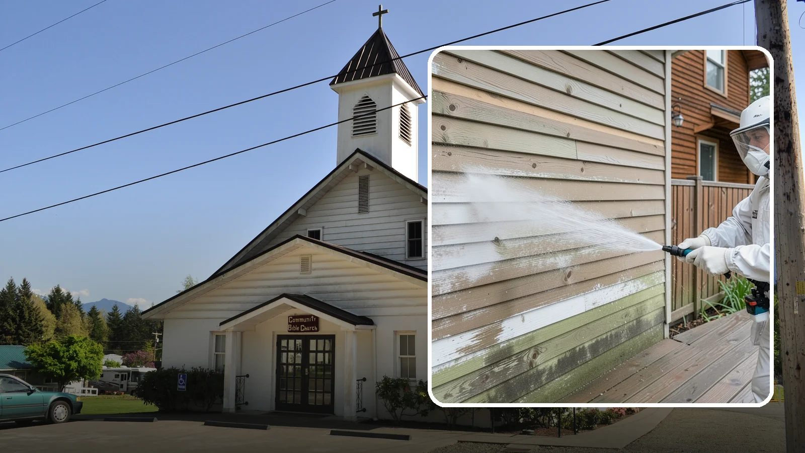 Wood Siding Washing in Concrete, Skagit County, WA - Wood siding washing removes mildew and gray weathering from natural boards using gentle methods that will not raise the grain.