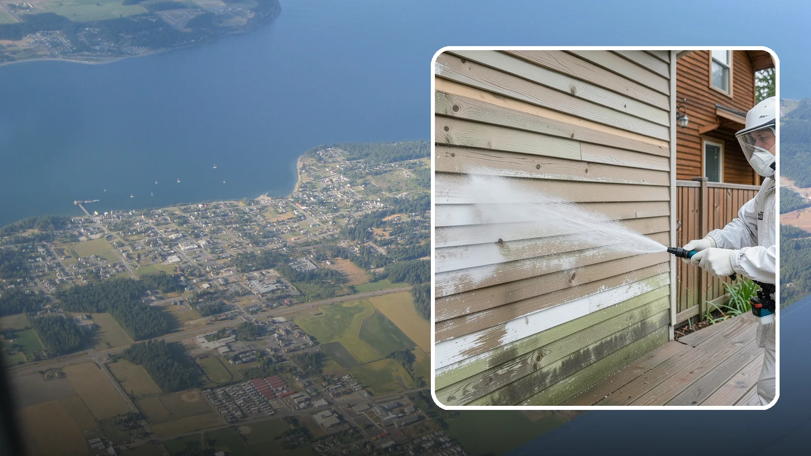 Wood Siding Washing in Coupeville, Island County, WA - Wood siding washing removes mildew and gray weathering from natural boards using gentle methods that will not raise the grain.