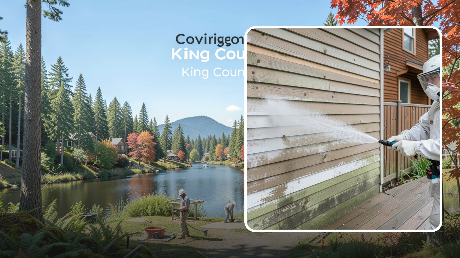Wood Siding Washing in Covington, King County, WA - Wood siding washing removes mildew and gray weathering from natural boards using gentle methods that will not raise the grain.