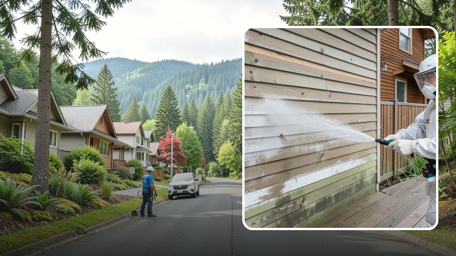 Wood Siding Washing in Darrington, Snohomish County, WA - Wood siding washing removes mildew and gray weathering from natural boards using gentle methods that will not raise the grain.