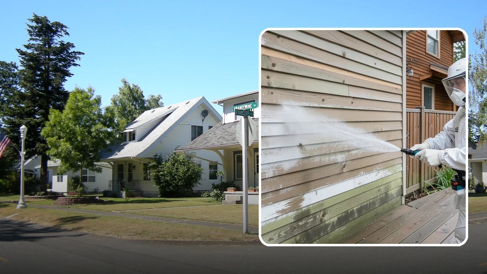 Wood Siding Washing in DuPont, Pierce County, WA - Wood siding washing removes mildew and gray weathering from natural boards using gentle methods that will not raise the grain.