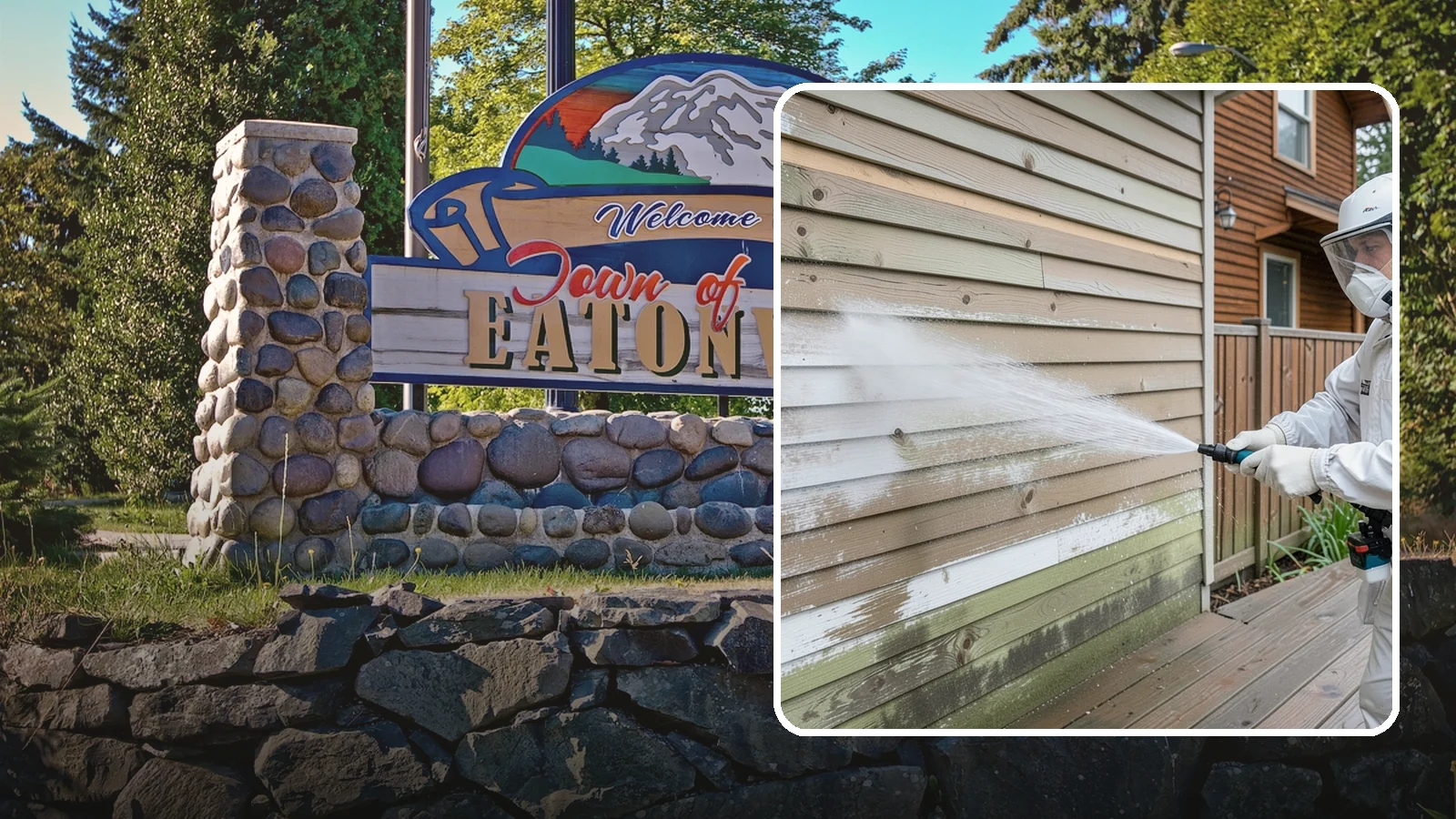 Wood Siding Washing in Eatonville, Pierce County, WA - Wood siding washing removes mildew and gray weathering from natural boards using gentle methods that will not raise the grain.