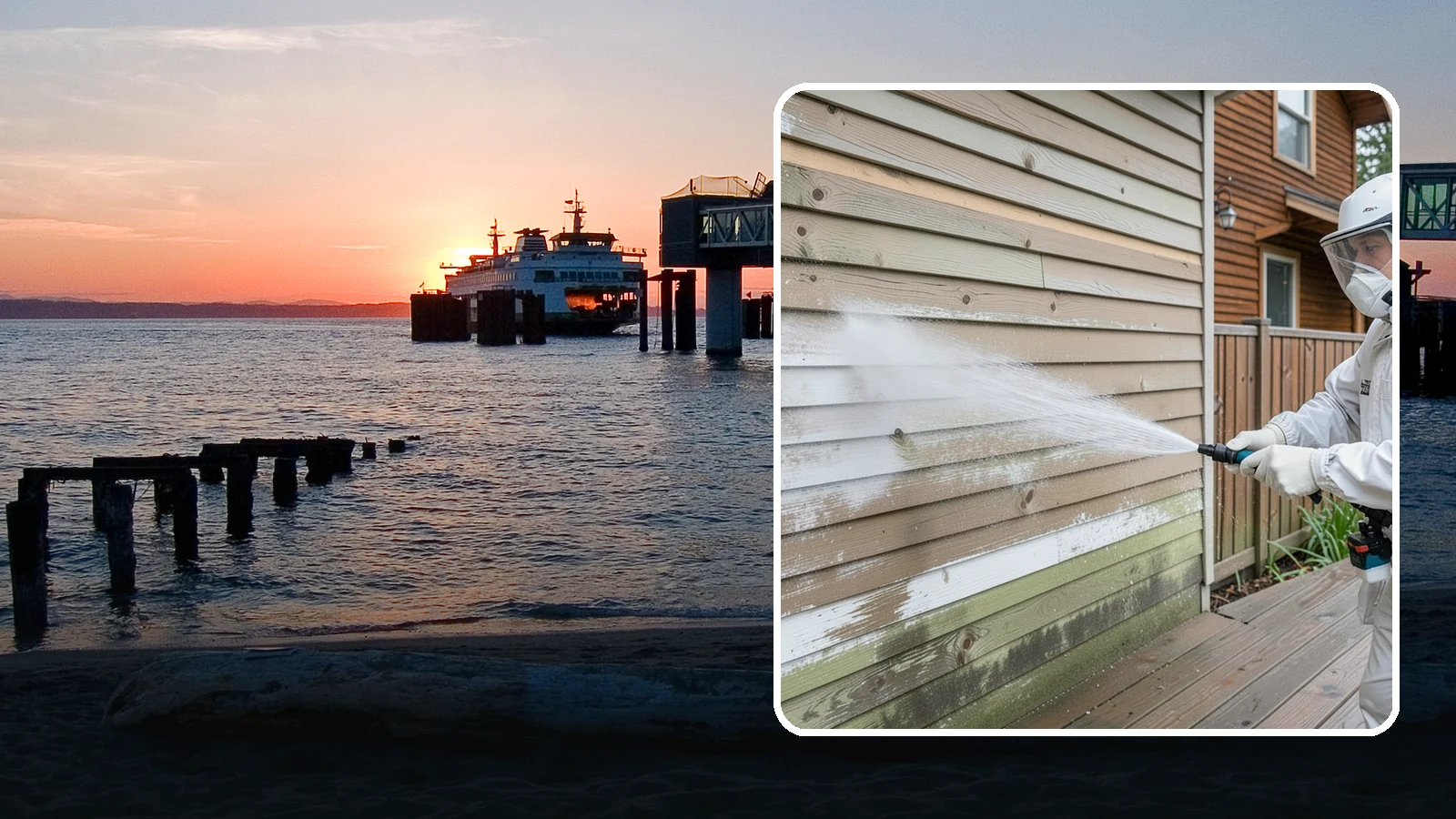 Wood Siding Washing in Edmonds, Snohomish County, WA - Wood siding washing removes mildew and gray weathering from natural boards using gentle methods that will not raise the grain.