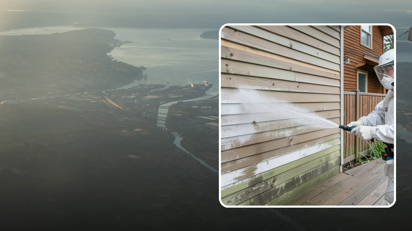 Wood Siding Washing in Fife, Pierce County, WA - Wood siding washing removes mildew and gray weathering from natural boards using gentle methods that will not raise the grain.
