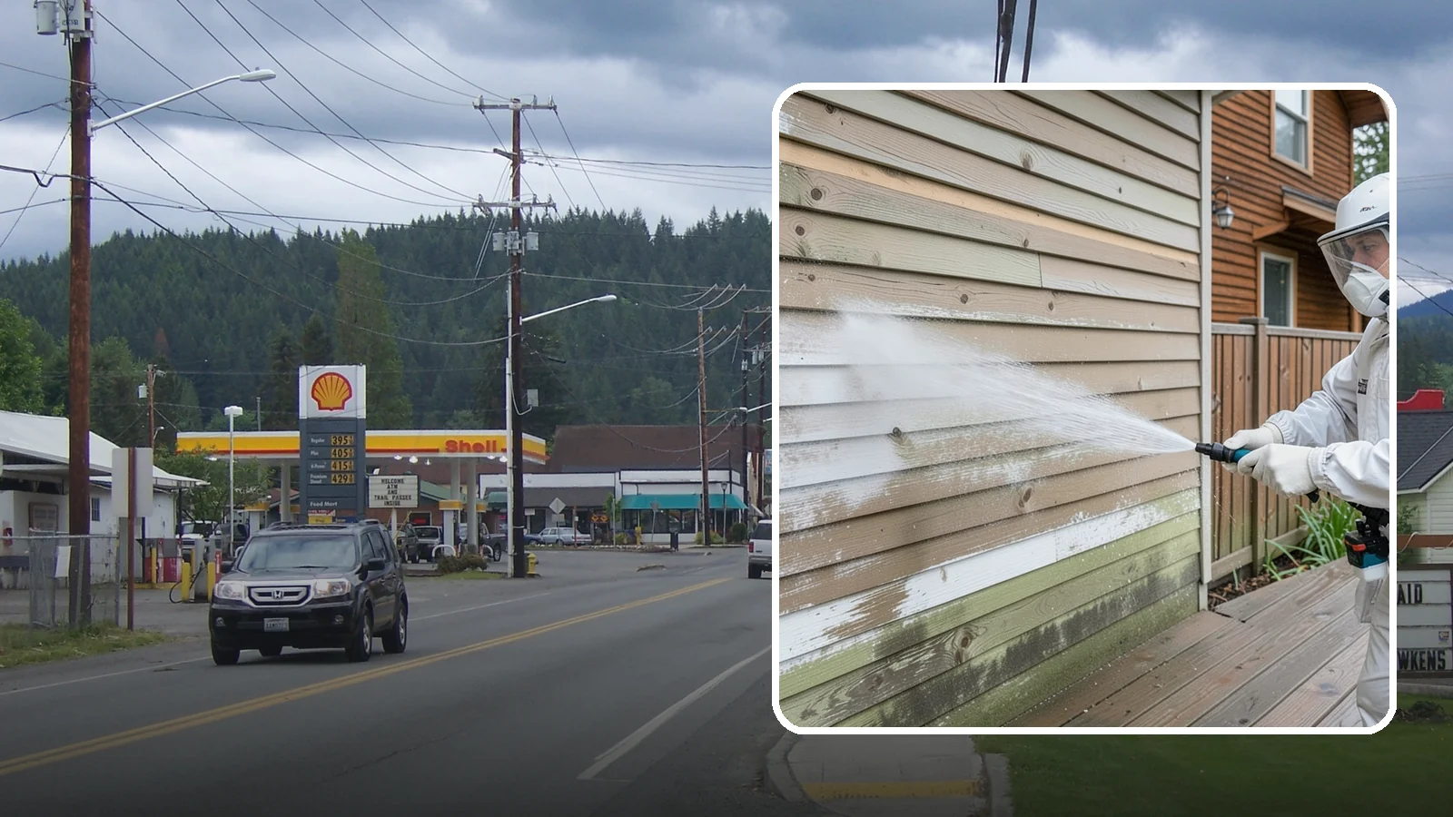 Wood Siding Washing in Granite Falls, Snohomish County, WA - Wood siding washing removes mildew and gray weathering from natural boards using gentle methods that will not raise the grain.