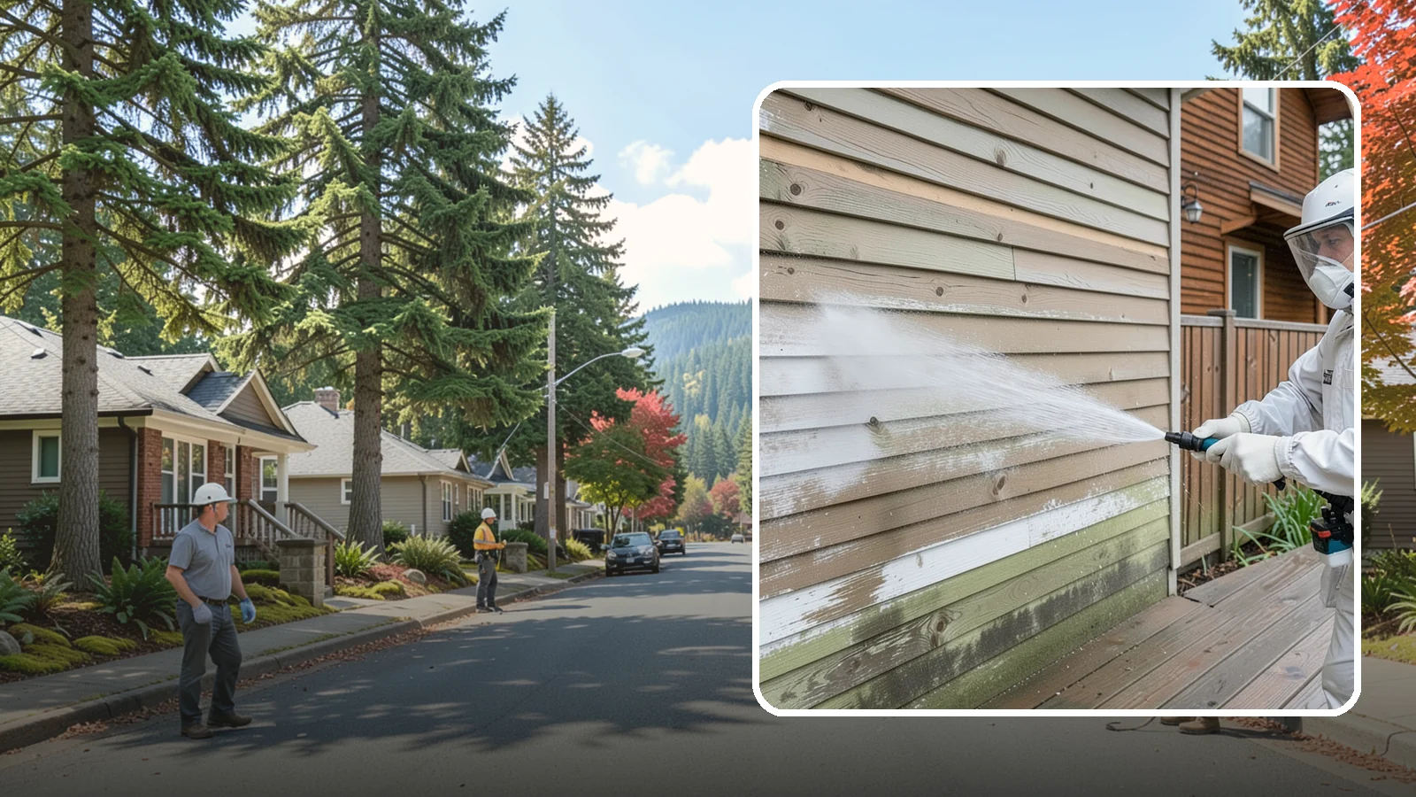 Wood Siding Washing in Hunts Point, King County, WA - Wood siding washing removes mildew and gray weathering from natural boards using gentle methods that will not raise the grain.