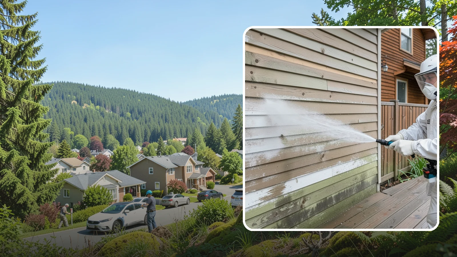 Wood Siding Washing in Index, Snohomish County, WA - Wood siding washing removes mildew and gray weathering from natural boards using gentle methods that will not raise the grain.