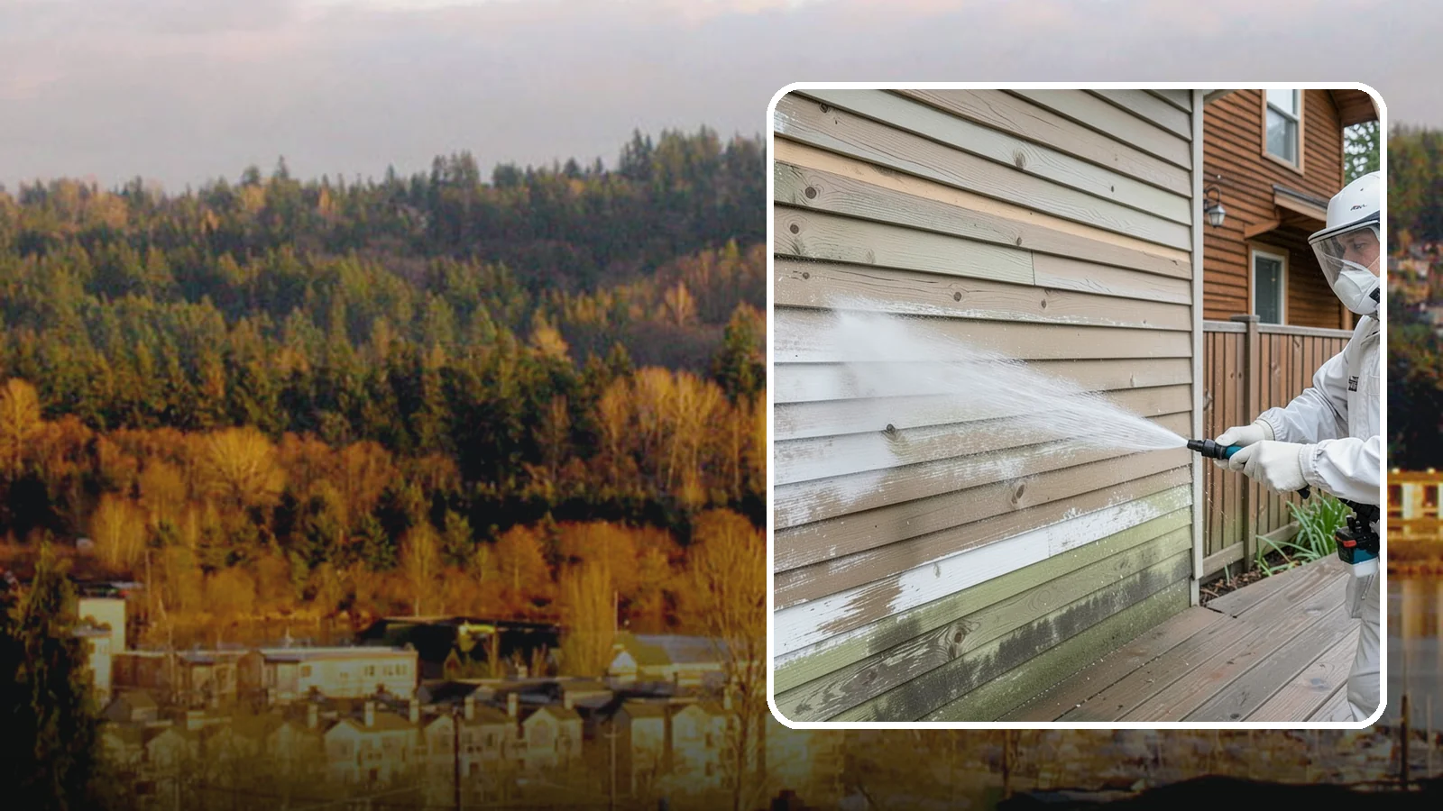 Wood Siding Washing in Kenmore, King County, WA - Wood siding washing removes mildew and gray weathering from natural boards using gentle methods that will not raise the grain.