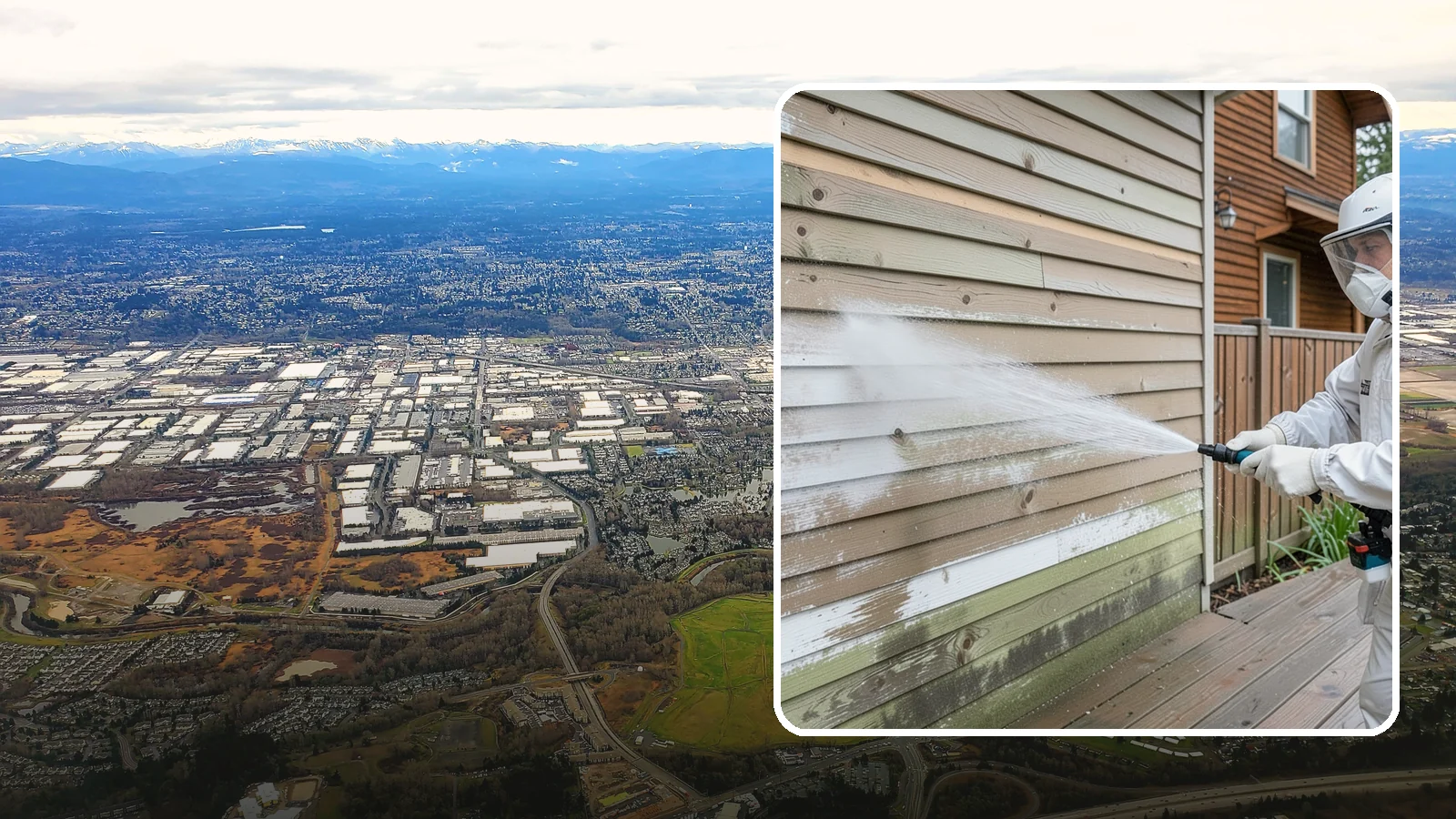 Wood Siding Washing in Kent, King County, WA - Wood siding washing removes mildew and gray weathering from natural boards using gentle methods that will not raise the grain.