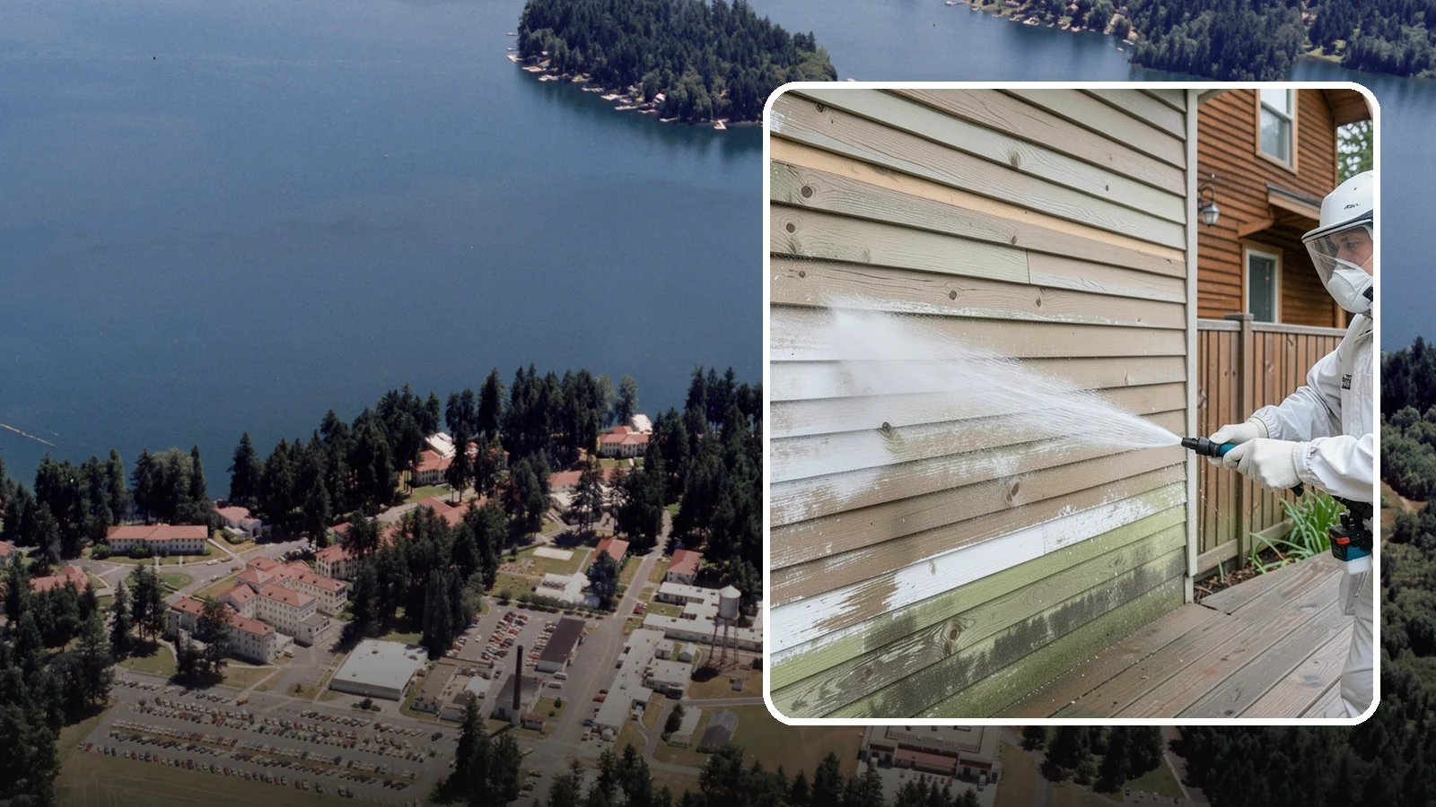 Wood Siding Washing in Lakewood, Pierce County, WA - Wood siding washing removes mildew and gray weathering from natural boards using gentle methods that will not raise the grain.