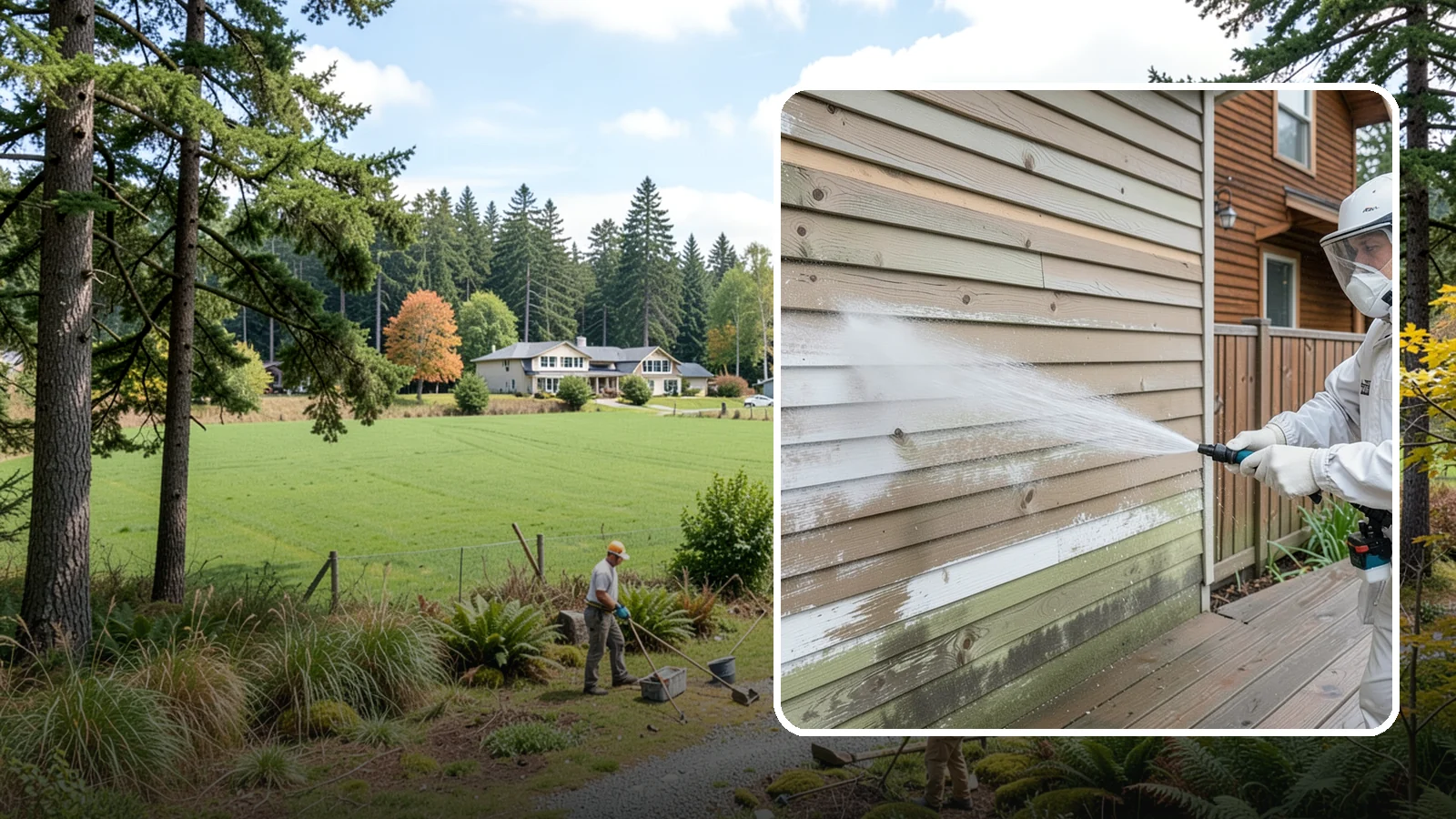 Wood Siding Washing in Lyman, Skagit County, WA - Wood siding washing removes mildew and gray weathering from natural boards using gentle methods that will not raise the grain.