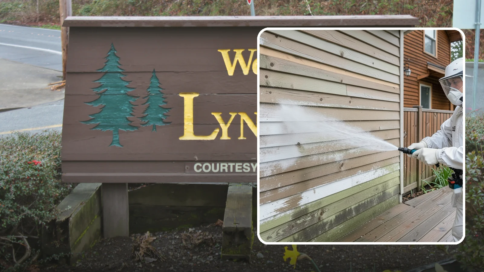 Wood Siding Washing in Lynnwood, Snohomish County, WA - Wood siding washing removes mildew and gray weathering from natural boards using gentle methods that will not raise the grain.