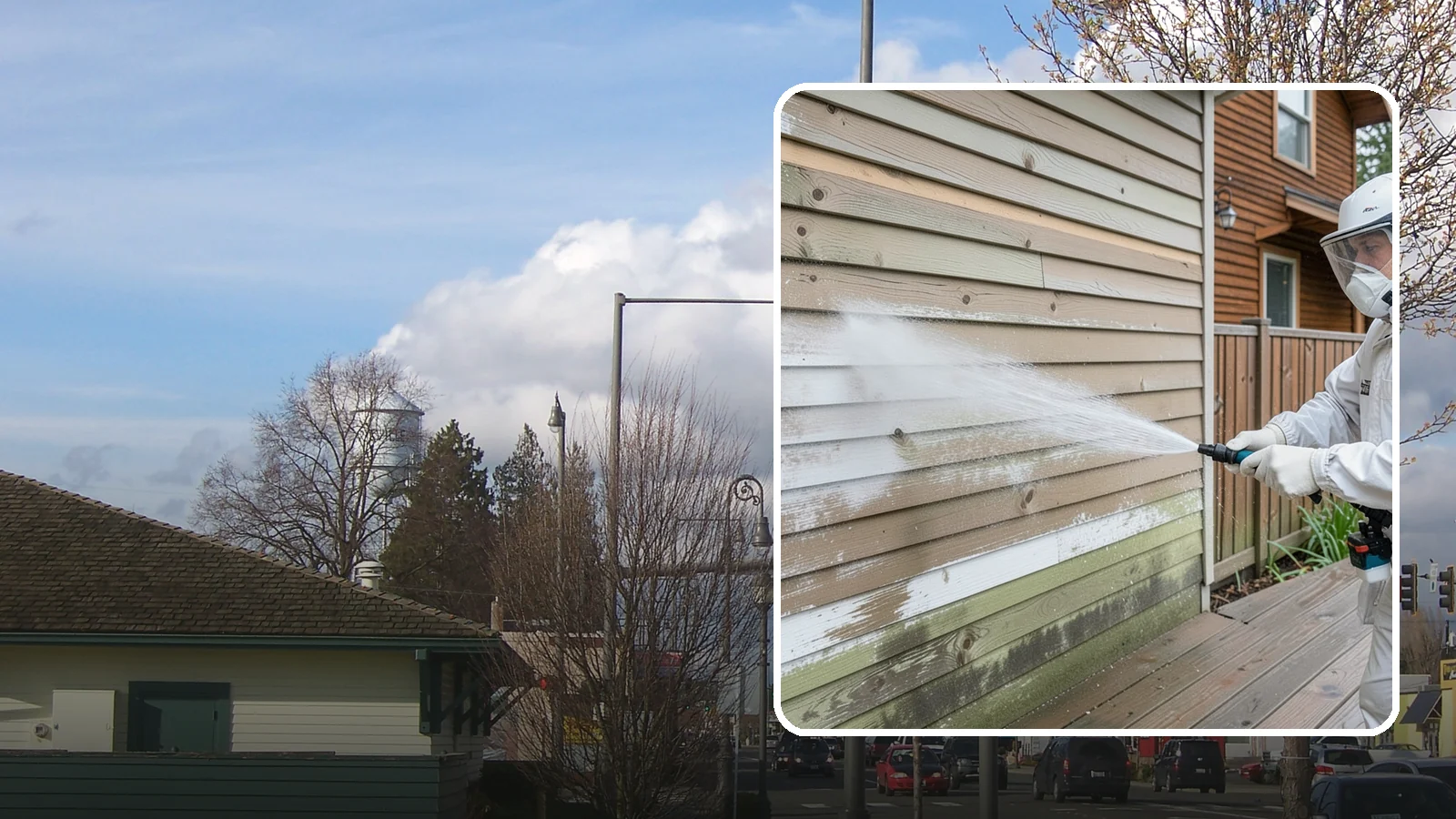 Wood Siding Washing in Marysville, Snohomish County, WA - Wood siding washing removes mildew and gray weathering from natural boards using gentle methods that will not raise the grain.