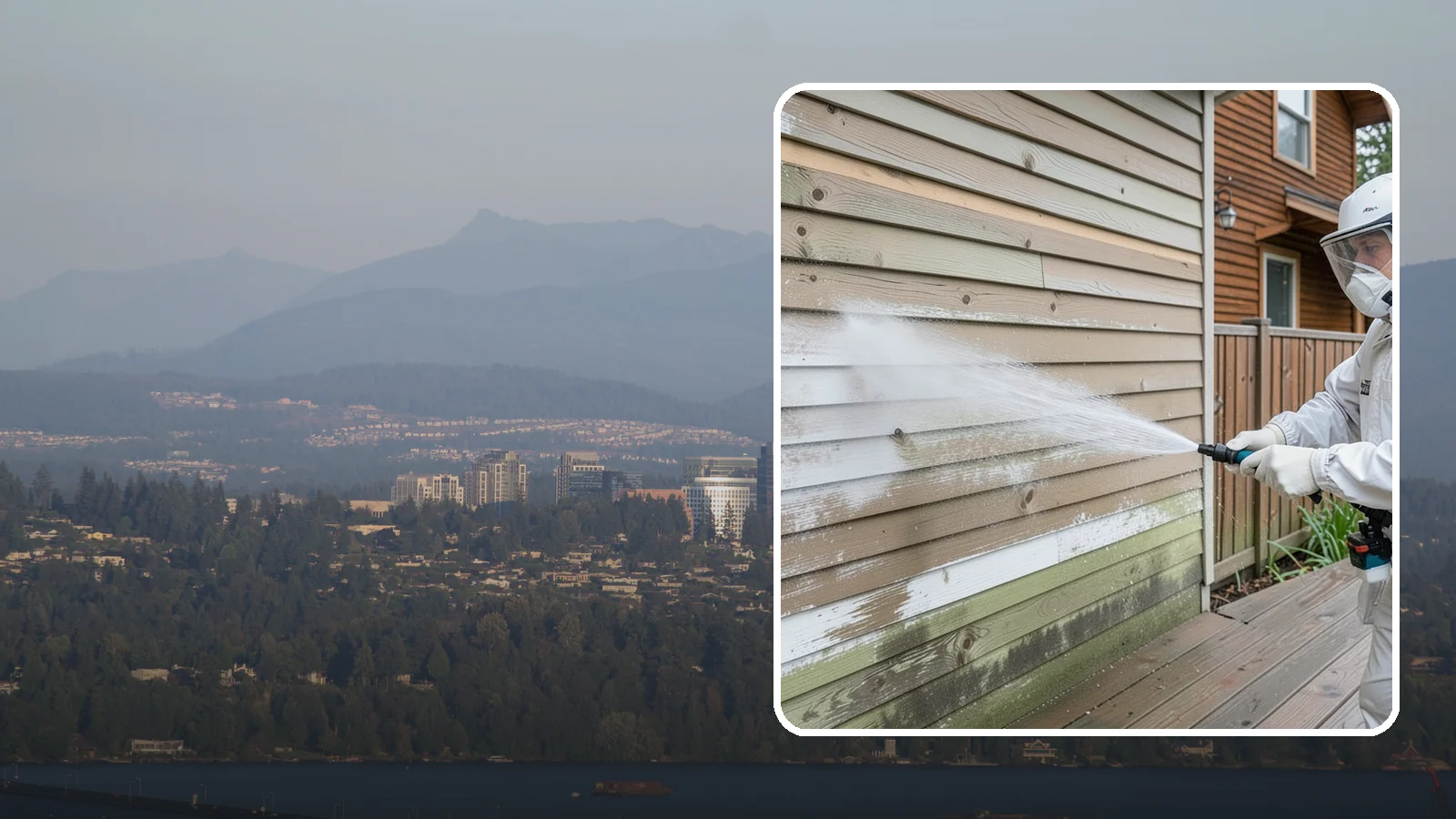 Wood Siding Washing in Medina, King County, WA - Wood siding washing removes mildew and gray weathering from natural boards using gentle methods that will not raise the grain.
