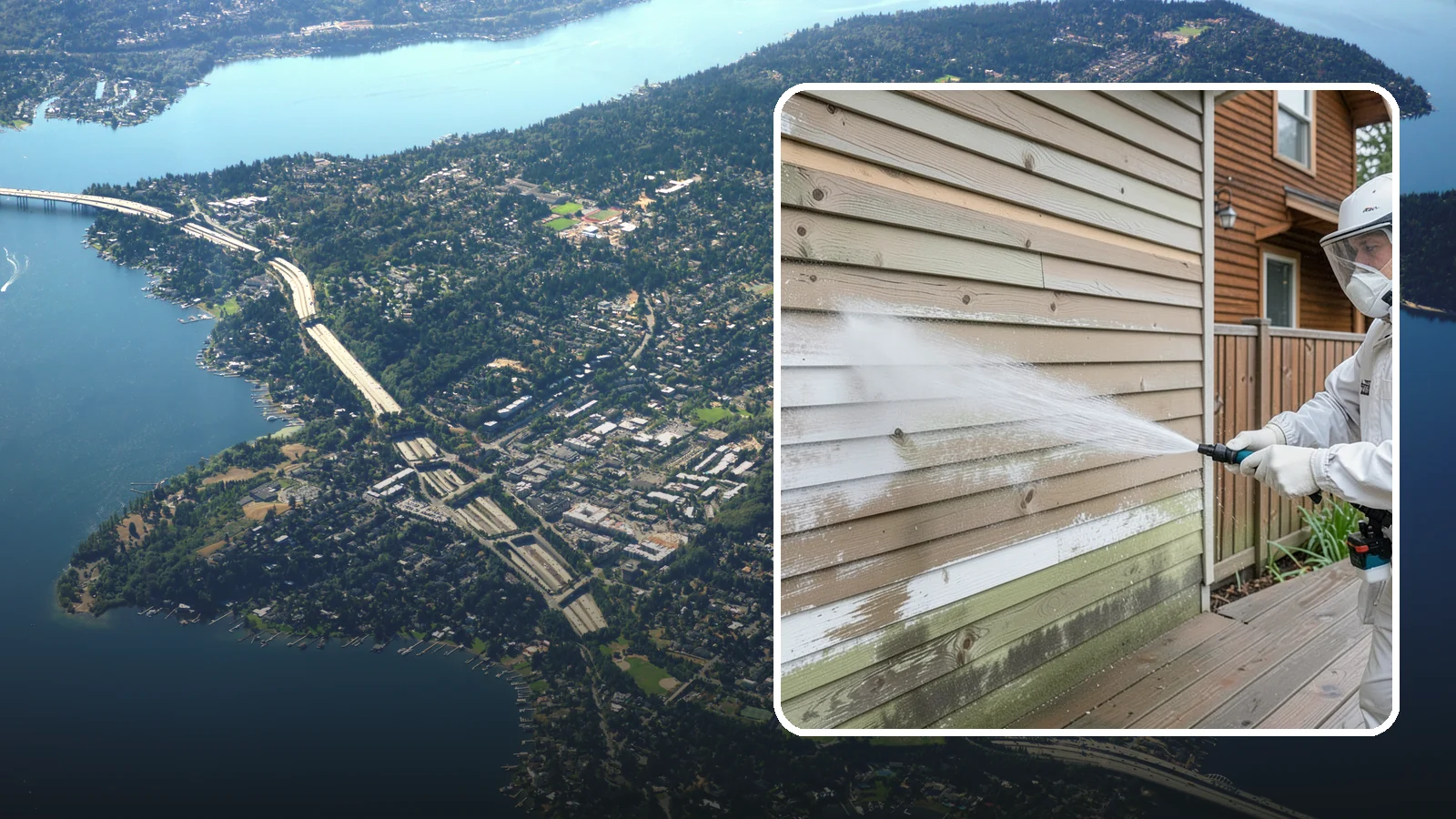 Wood Siding Washing in Mercer Island, King County, WA - Wood siding washing removes mildew and gray weathering from natural boards using gentle methods that will not raise the grain.