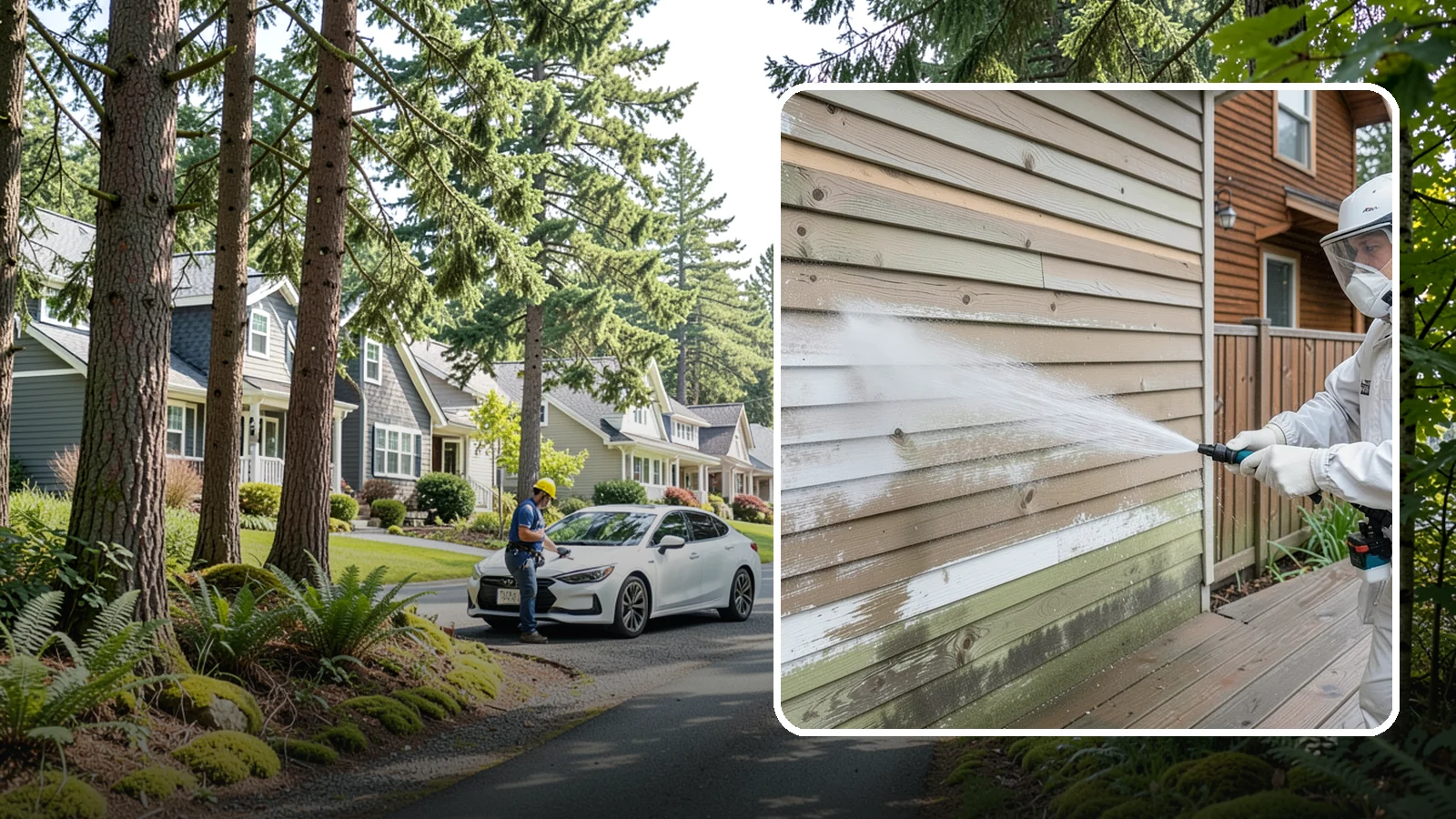 Wood Siding Washing in Normandy Park, King County, WA - Wood siding washing removes mildew and gray weathering from natural boards using gentle methods that will not raise the grain.