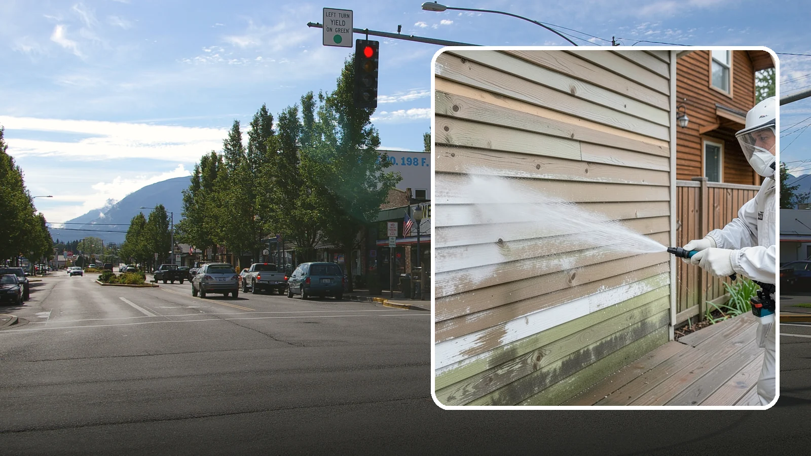 Wood Siding Washing in North Bend, King County, WA - Wood siding washing removes mildew and gray weathering from natural boards using gentle methods that will not raise the grain.