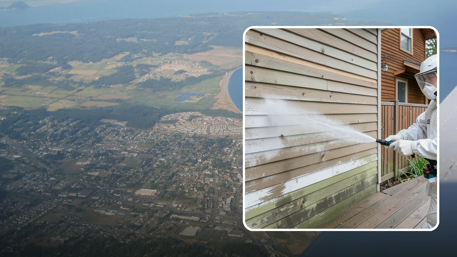 Wood Siding Washing in Oak Harbor, Island County, WA - Wood siding washing removes mildew and gray weathering from natural boards using gentle methods that will not raise the grain.