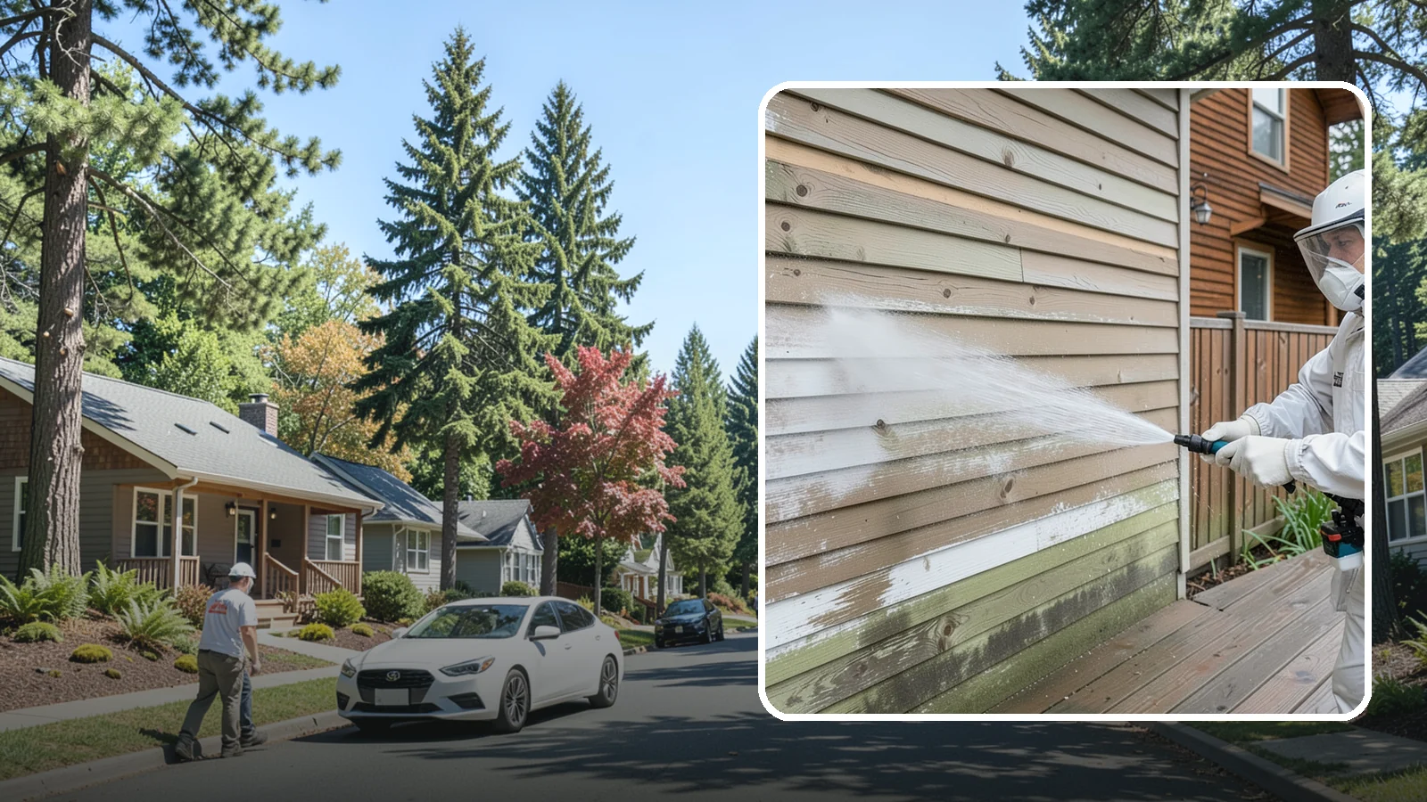 Wood Siding Washing in Orting, Pierce County, WA - Wood siding washing removes mildew and gray weathering from natural boards using gentle methods that will not raise the grain.