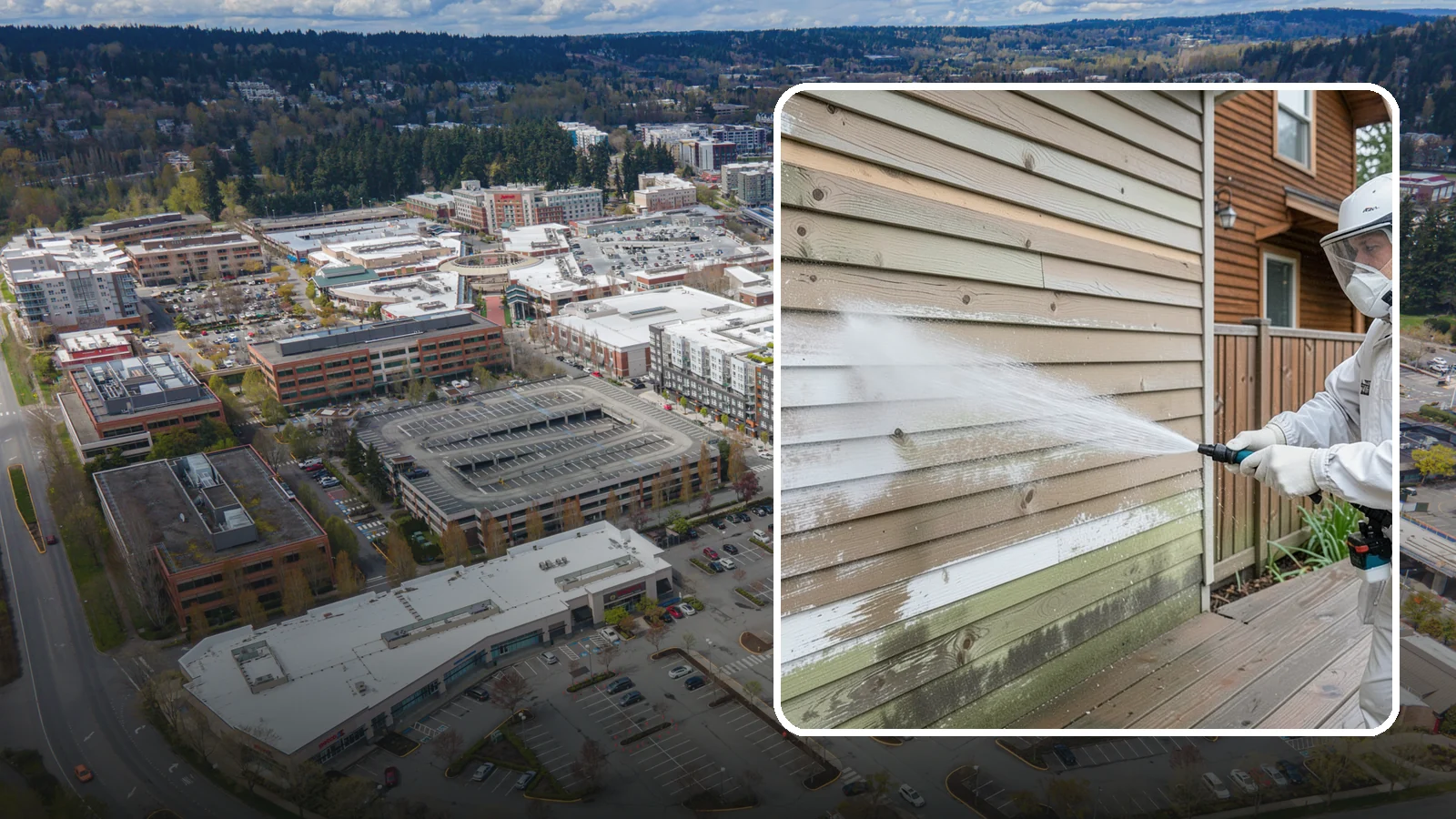 Wood Siding Washing in Redmond, King County, WA - Wood siding washing removes mildew and gray weathering from natural boards using gentle methods that will not raise the grain.