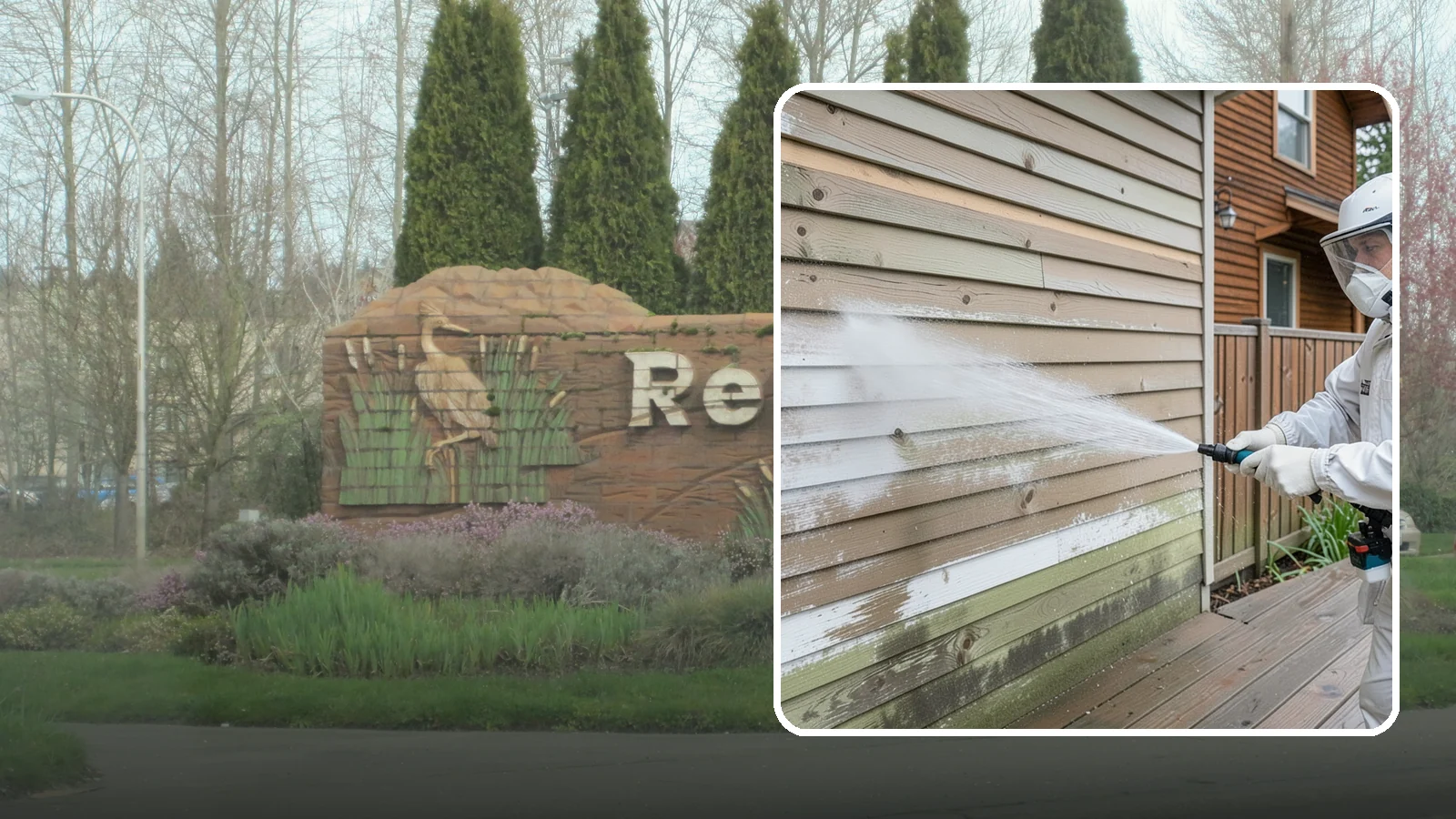Wood Siding Washing in Renton, King County, WA - Wood siding washing removes mildew and gray weathering from natural boards using gentle methods that will not raise the grain.