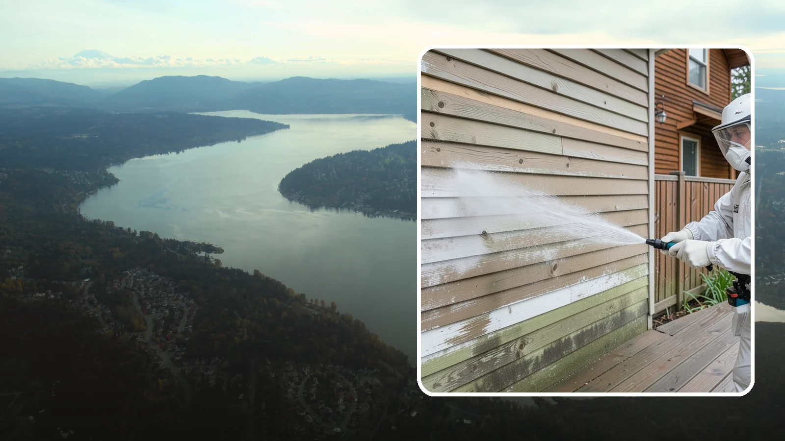Wood Siding Washing in Sammamish, King County, WA - Wood siding washing removes mildew and gray weathering from natural boards using gentle methods that will not raise the grain.