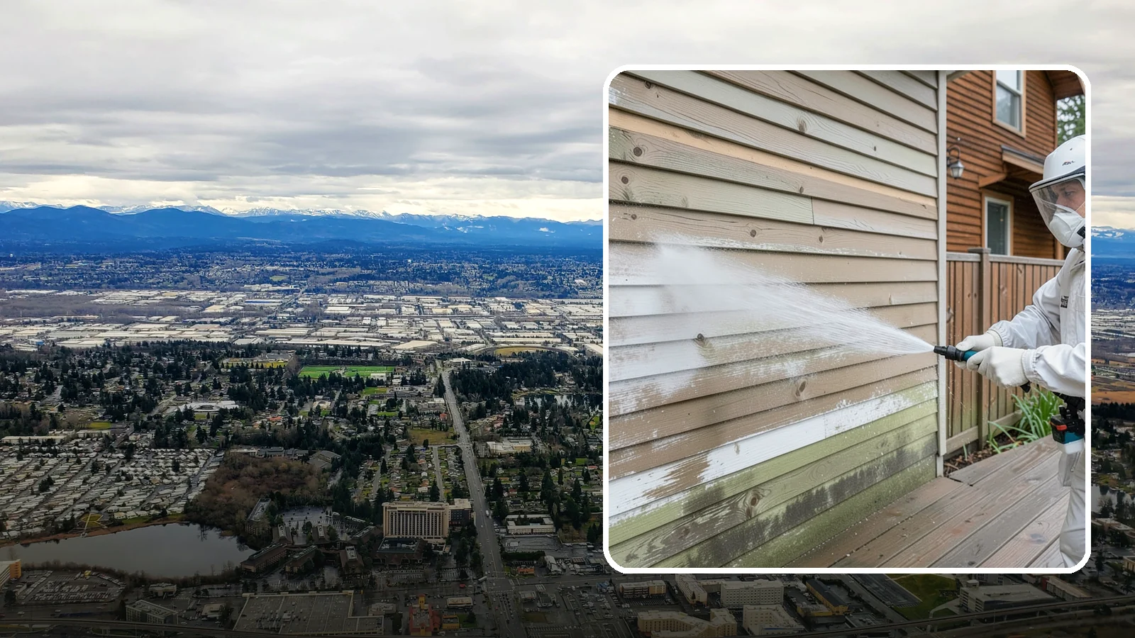 Wood Siding Washing in SeaTac, King County, WA - Wood siding washing removes mildew and gray weathering from natural boards using gentle methods that will not raise the grain.