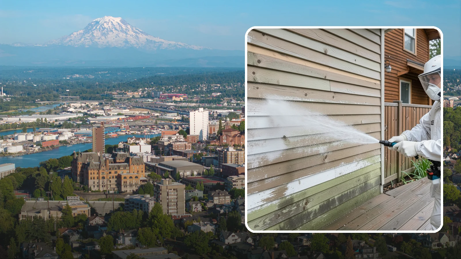 Wood Siding Washing in Tacoma, Pierce County, WA - Wood siding washing removes mildew and gray weathering from natural boards using gentle methods that will not raise the grain.