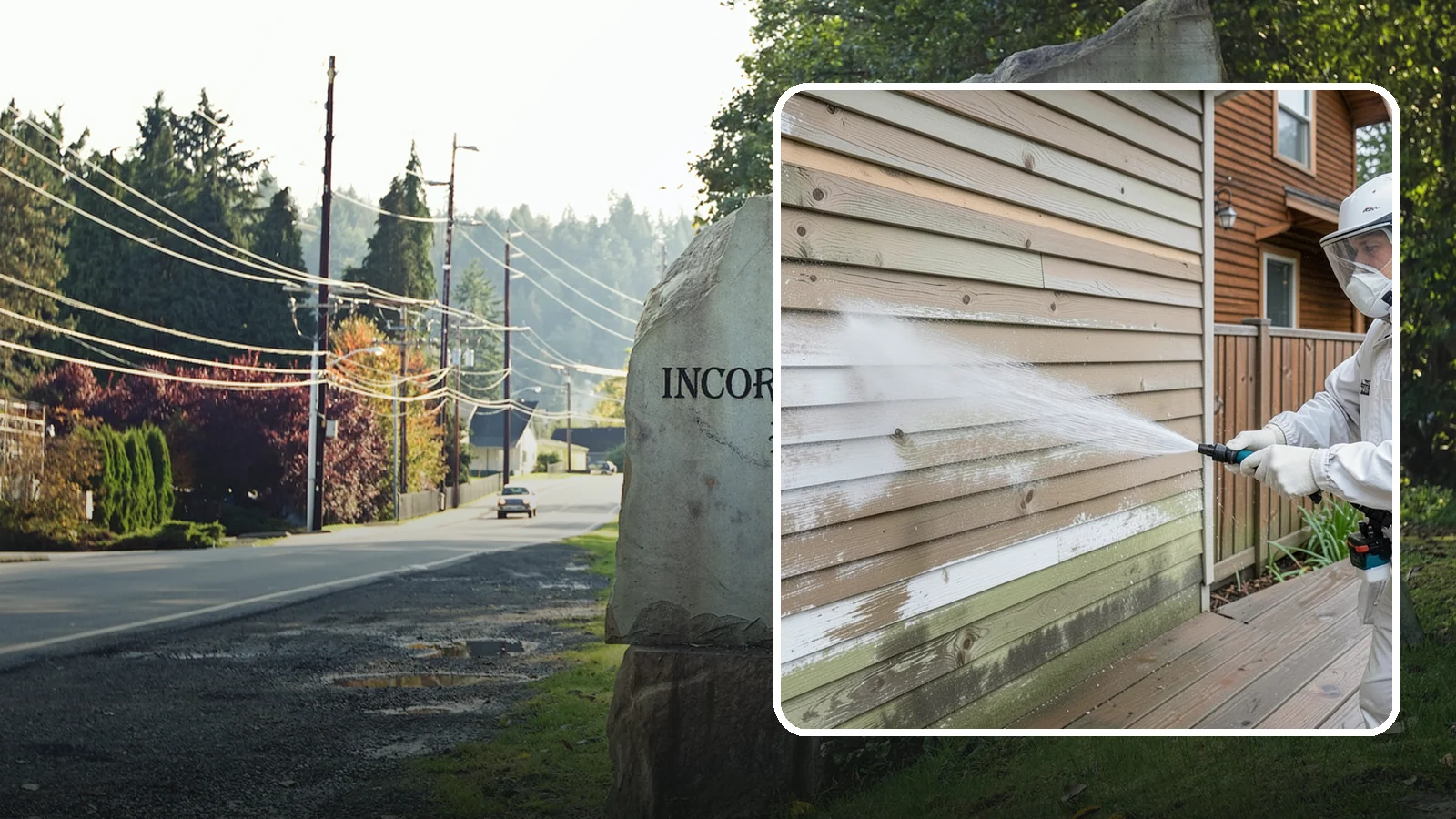 Wood Siding Washing in Wilkeson, Pierce County, WA - Wood siding washing removes mildew and gray weathering from natural boards using gentle methods that will not raise the grain.