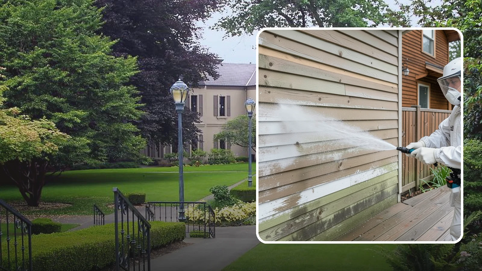 Wood Siding Washing in Woodinville, King County, WA - Wood siding washing removes mildew and gray weathering from natural boards using gentle methods that will not raise the grain.