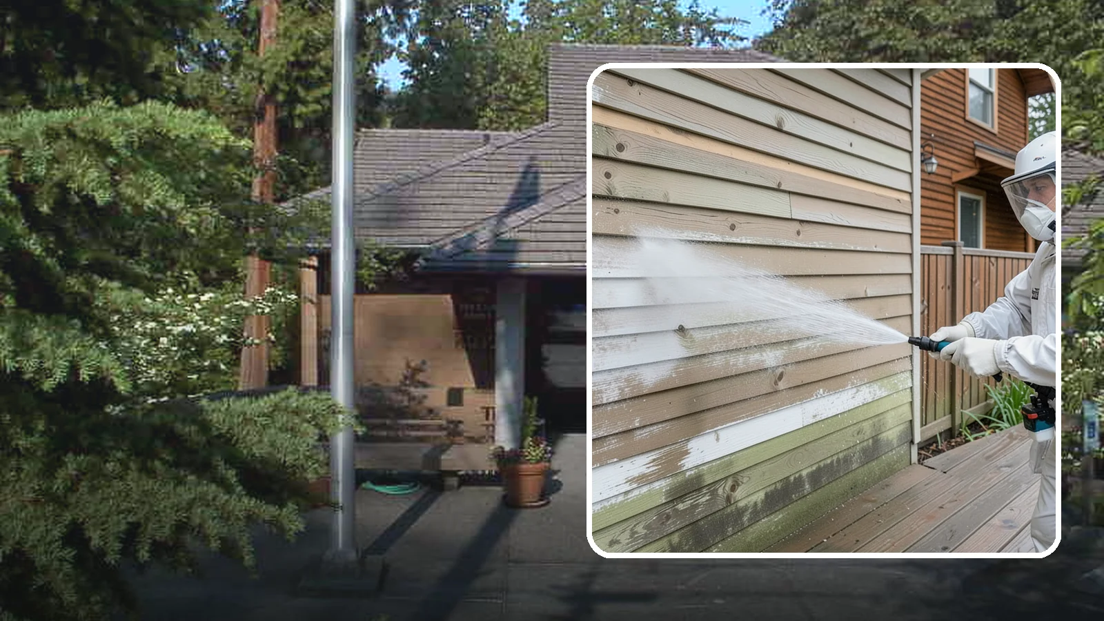 Wood Siding Washing in Yarrow Point, King County, WA - Wood siding washing removes mildew and gray weathering from natural boards using gentle methods that will not raise the grain.