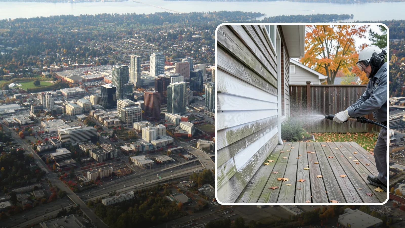 Wood Surface Cleaning in Bellevue, King County, WA - Soft, wood-safe cleaning of siding, decks, and wood features that removes mildew and graying without splintering the grain.
