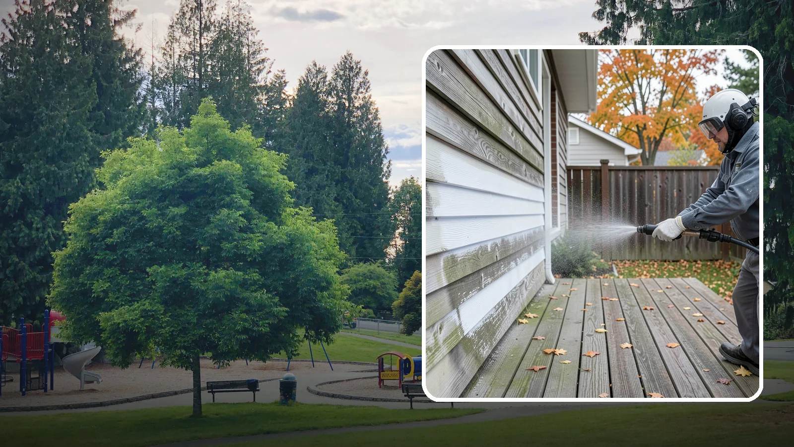 Wood Surface Cleaning in Bonney Lake, Pierce County, WA - Soft, wood-safe cleaning of siding, decks, and wood features that removes mildew and graying without splintering the grain.