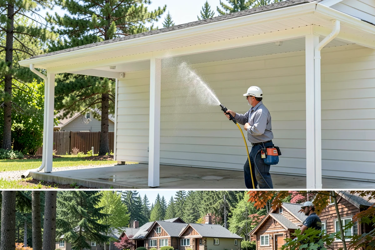 Wood Surface Cleaning in Edgewood, Pierce County, WA - Clean wood surfaces in late spring or summer so the boards can dry and, if desired, be sealed within the same dry window.