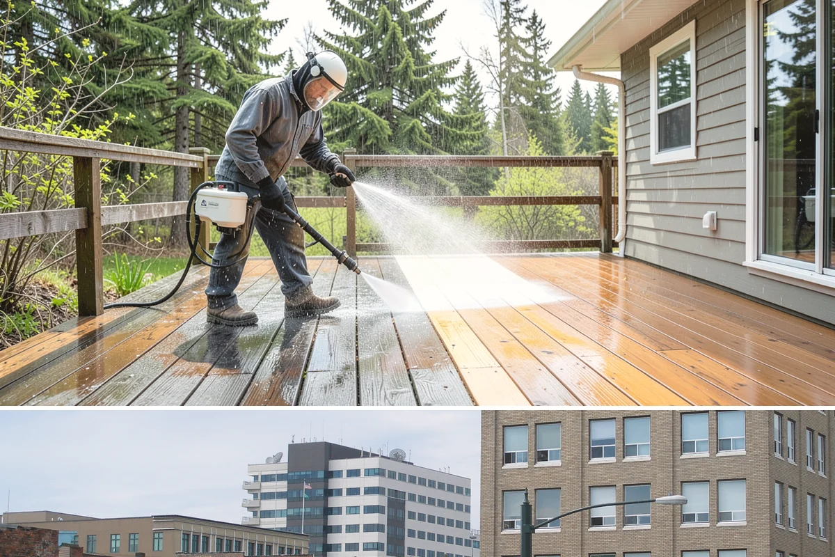 Wood Surface Cleaning in Everett, Snohomish County, WA - Clean wood surfaces in late spring or summer so the boards can dry and, if desired, be sealed within the same dry window.