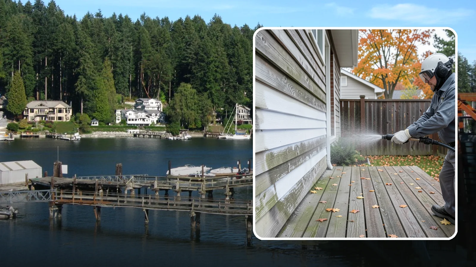 Wood Surface Cleaning in Gig Harbor, Pierce County, WA - Soft, wood-safe cleaning of siding, decks, and wood features that removes mildew and graying without splintering the grain.