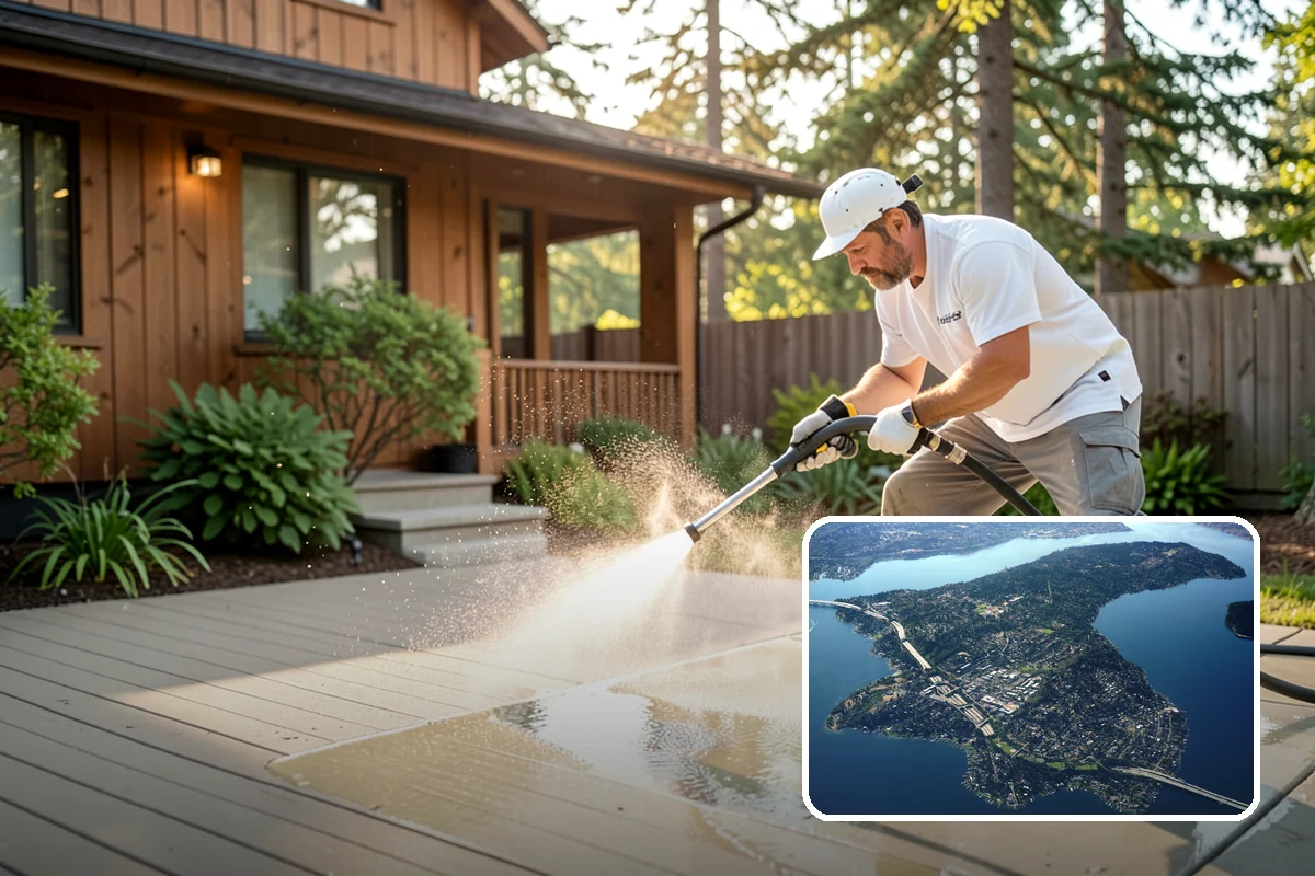 Wood Surface Cleaning in Mercer Island, King County, WA - Removes mildew and surface graying from wood