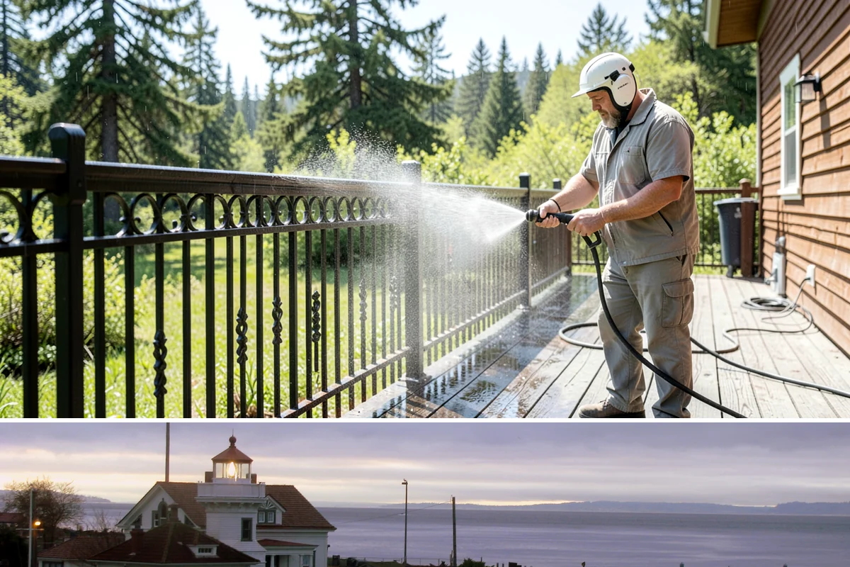Wood Surface Cleaning in Mukilteo, Snohomish County, WA - Clean wood surfaces in late spring or summer so the boards can dry and, if desired, be sealed within the same dry window.
