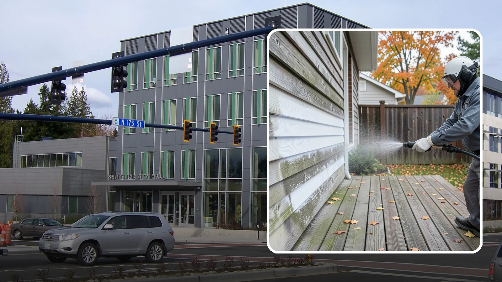 Wood Surface Cleaning in Shoreline, King County, WA - Soft, wood-safe cleaning of siding, decks, and wood features that removes mildew and graying without splintering the grain.