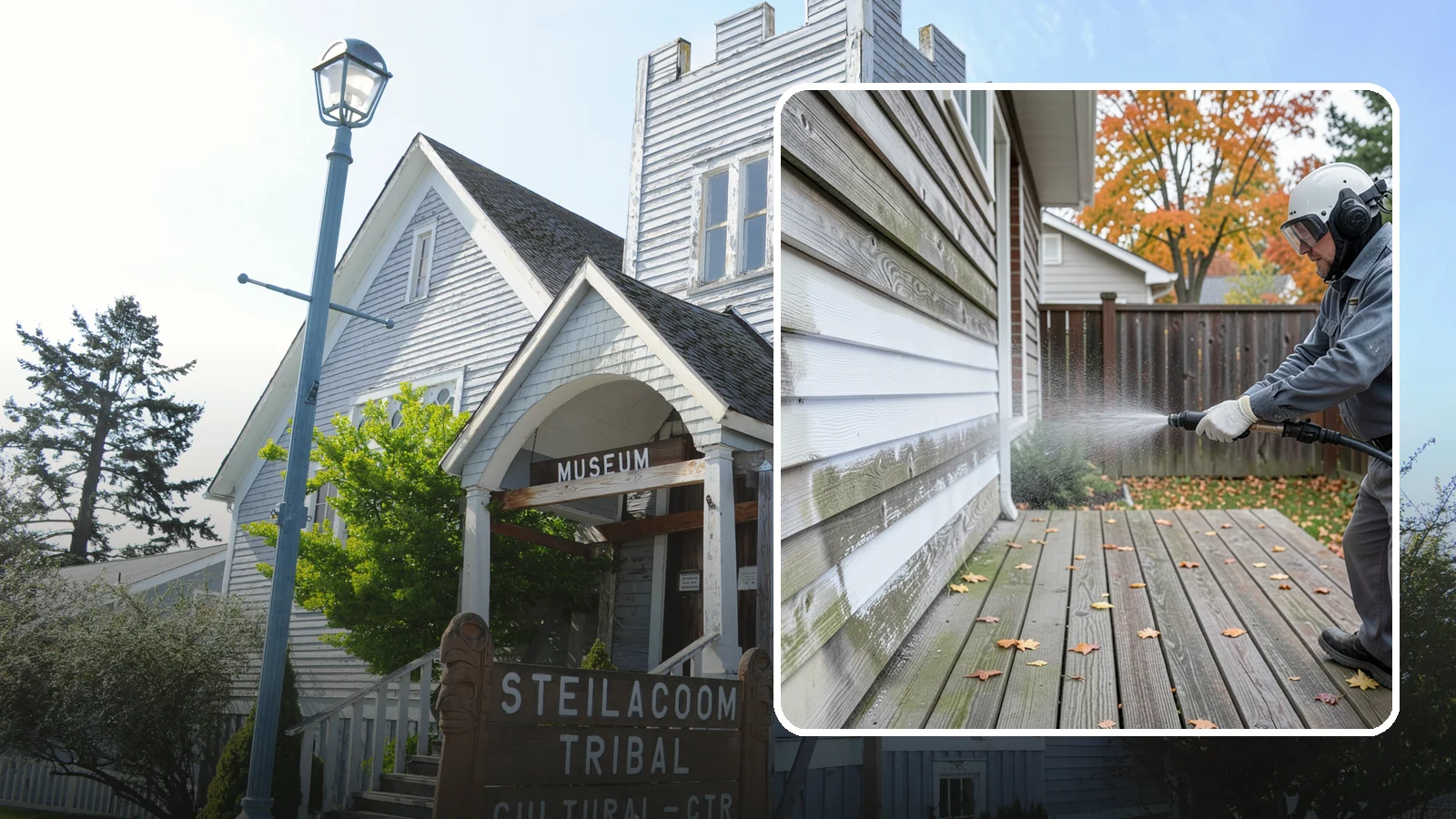 Wood Surface Cleaning in Steilacoom, Pierce County, WA - Soft, wood-safe cleaning of siding, decks, and wood features that removes mildew and graying without splintering the grain.