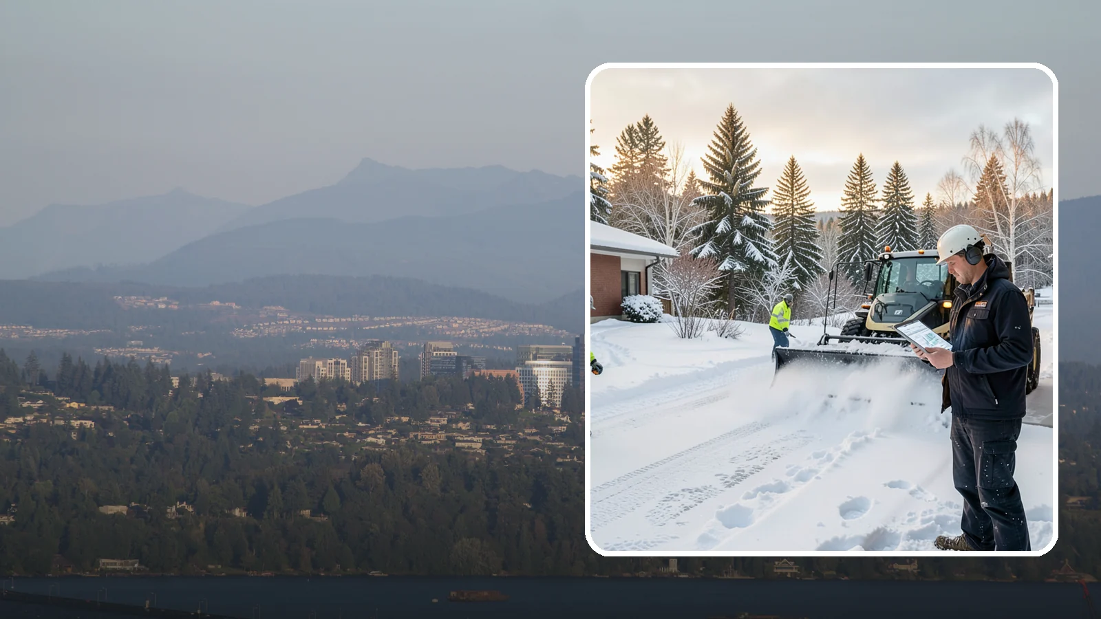 1-Inch Trigger Snow Removal in Medina, King County, WA - Automatic clearing that launches the instant accumulation reaches one inch, the tightest trigger we offer.