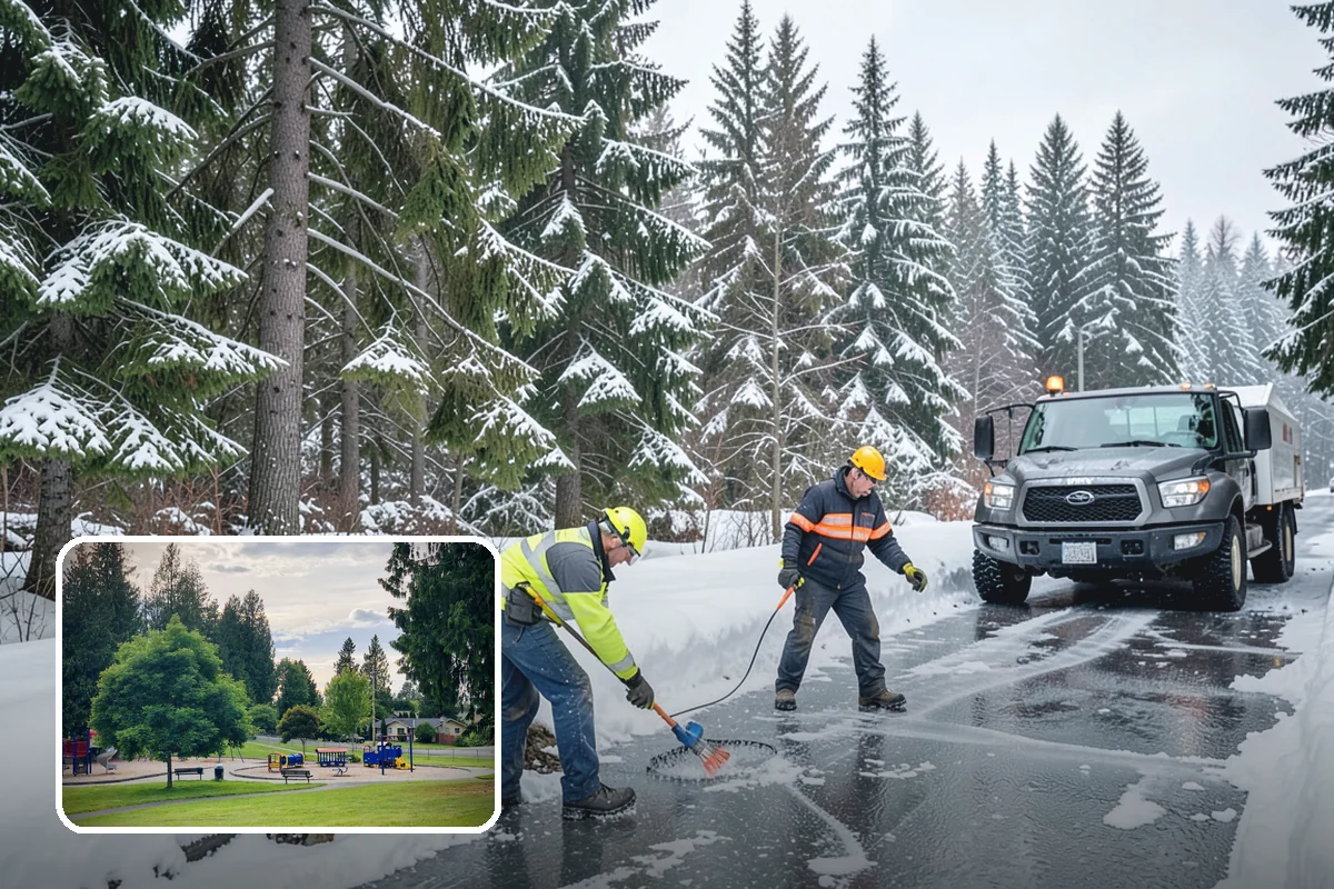 Acreage Snow Removal in Bonney Lake, Pierce County, WA - Covers driveways, ring roads, and multiple structures
