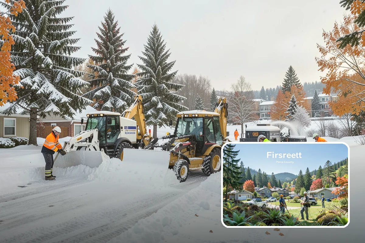 Acreage Snow Removal in Fircrest, Pierce County, WA - Covers driveways, ring roads, and multiple structures