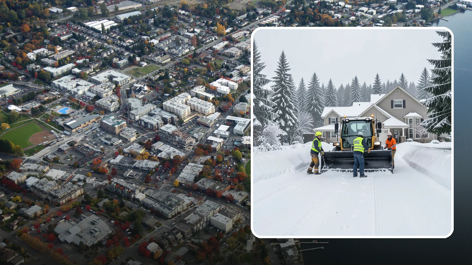 Acreage Snow Removal in Kirkland, King County, WA - We clear driveways, ring roads, and equipment access across large-acreage Western Washington properties and hobby farms.